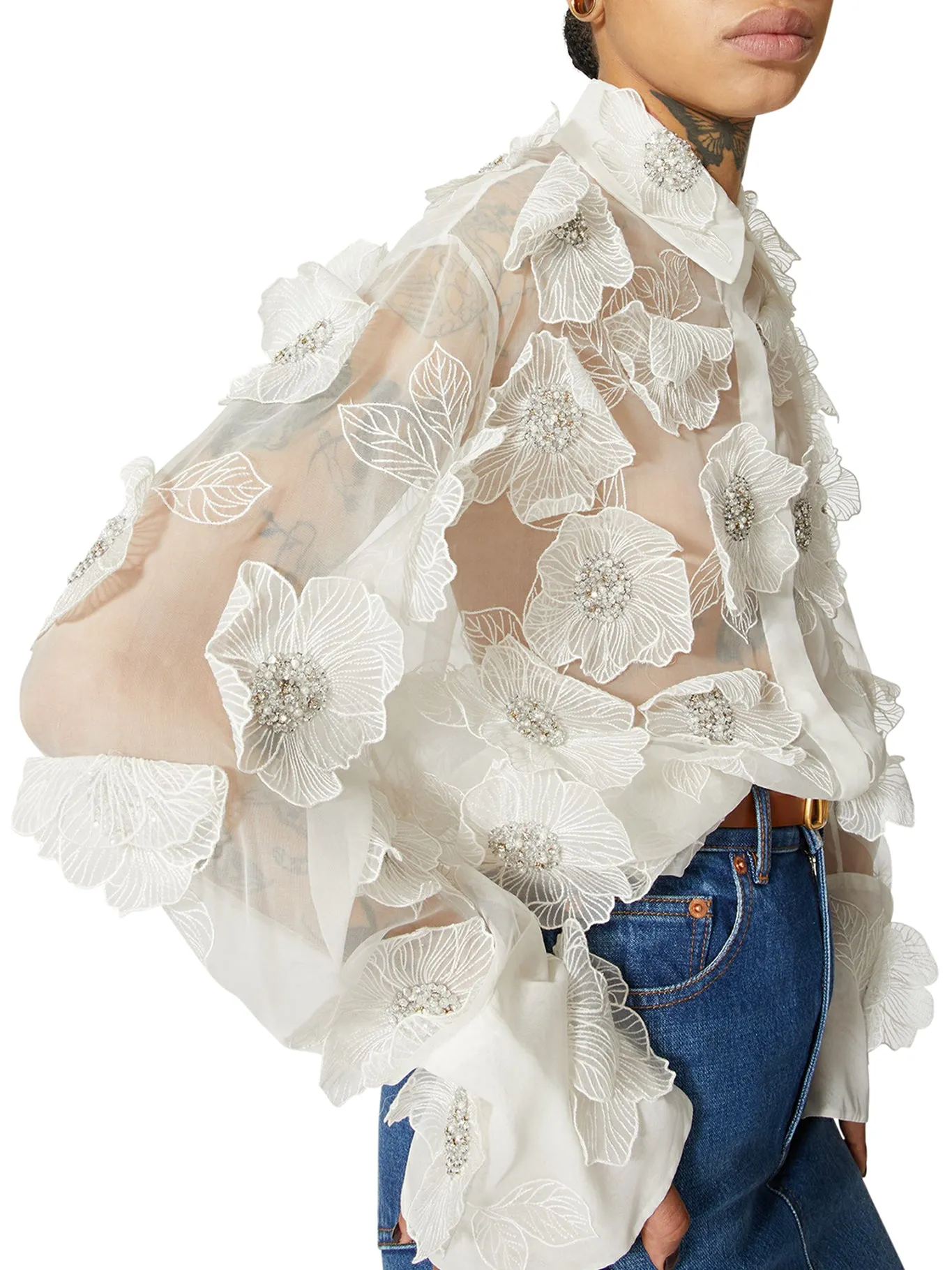 embroidered organza shirt