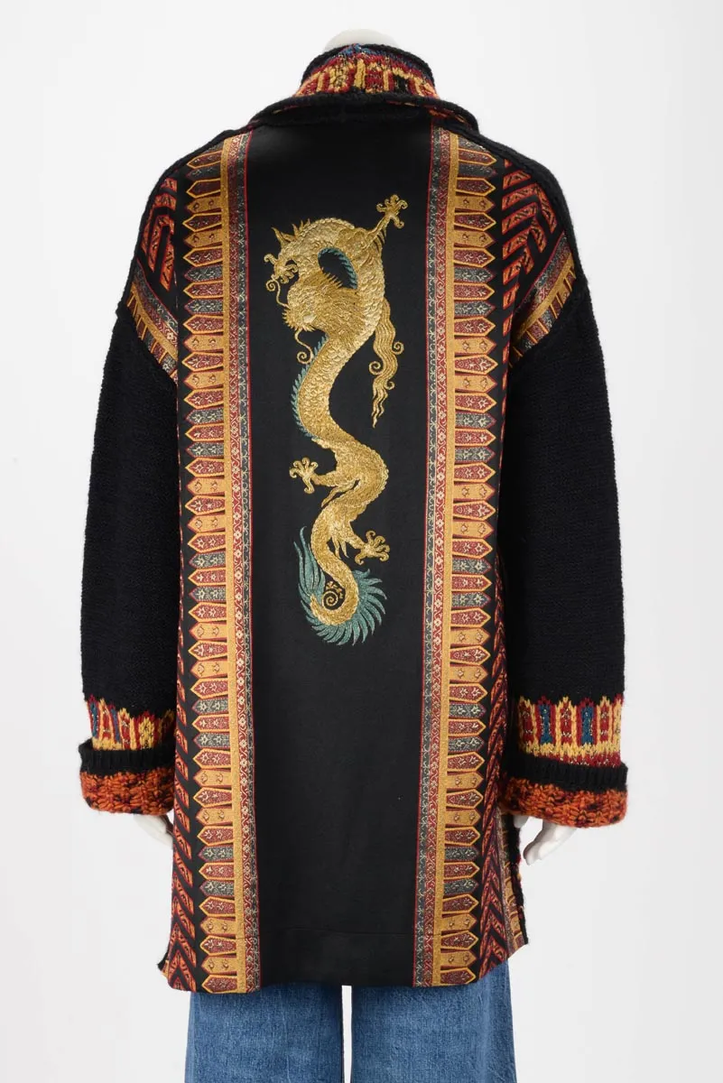 Etro Multi Colour Chunky Knit Dragon Coat IT 44