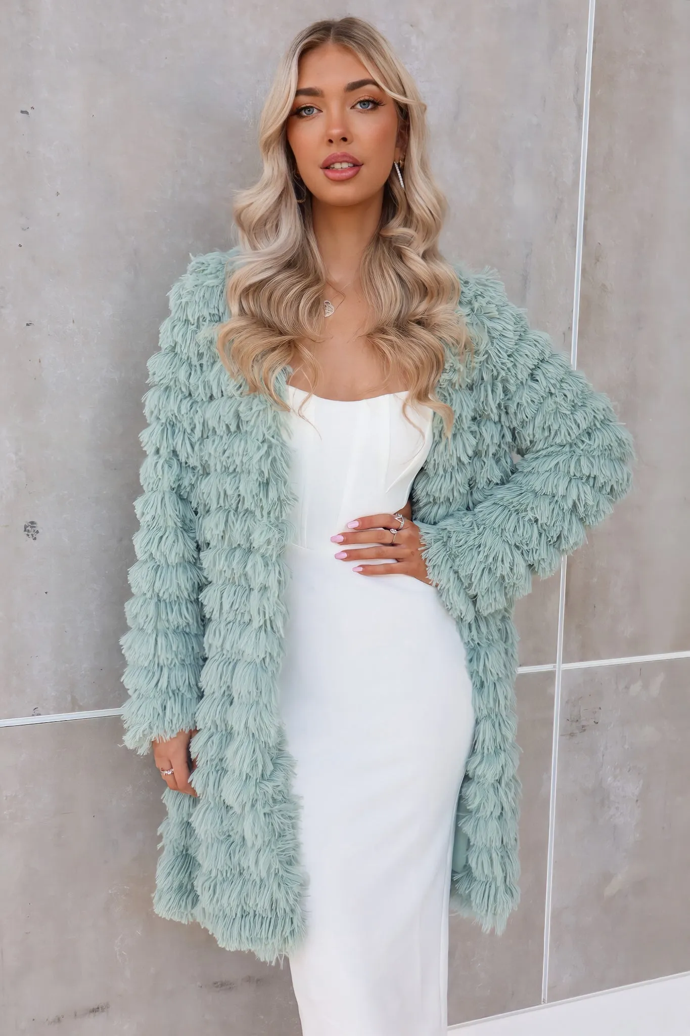 Felix Faux Fur Jacket Coat - Sage Green