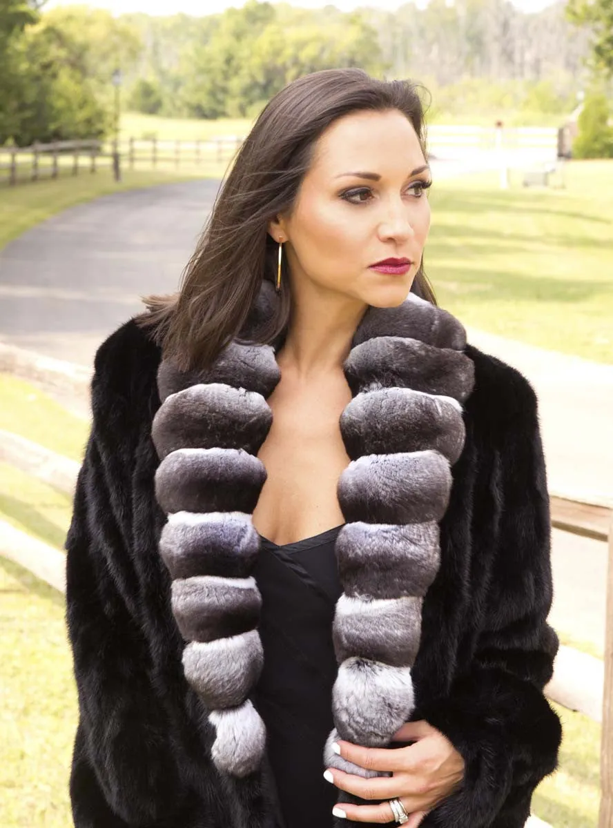 Full Length Mink Fur Coat with Chinchilla Fur Collar