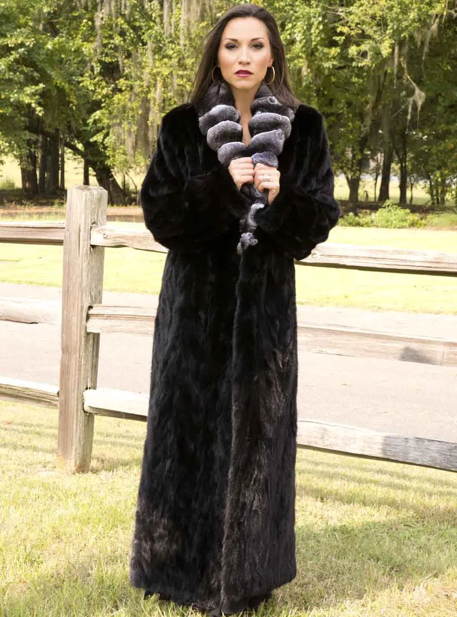 Full Length Mink Fur Coat with Chinchilla Fur Collar