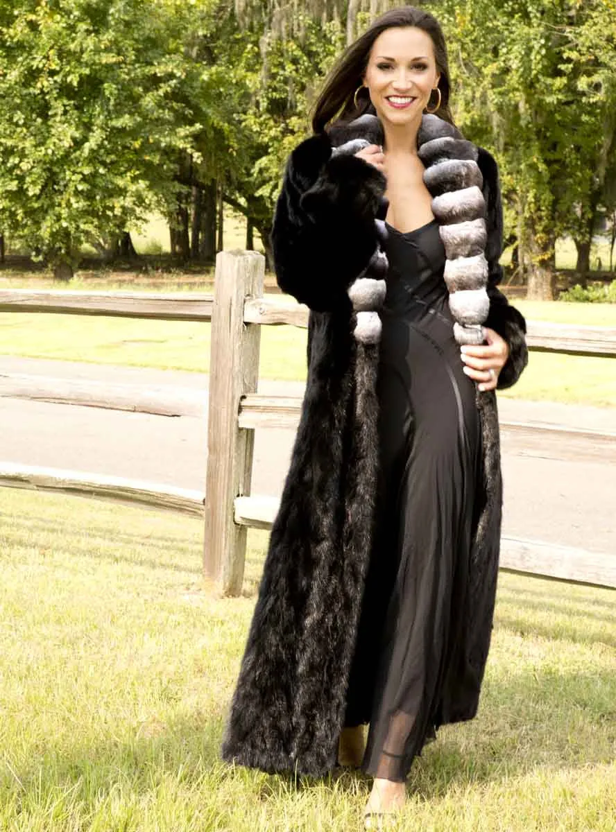 Full Length Mink Fur Coat with Chinchilla Fur Collar