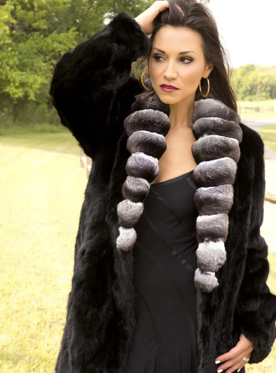 Full Length Mink Fur Coat with Chinchilla Fur Collar