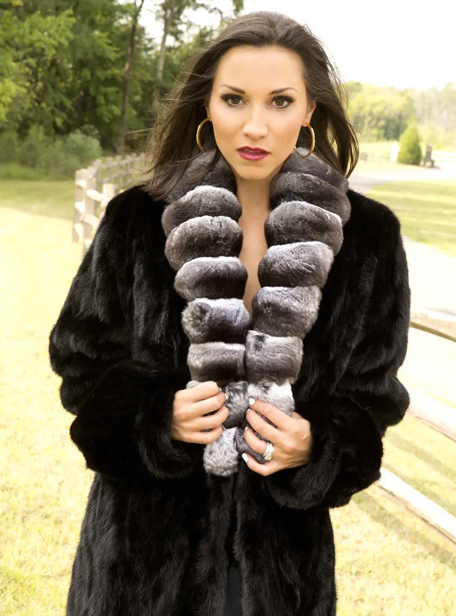 Full Length Mink Fur Coat with Chinchilla Fur Collar