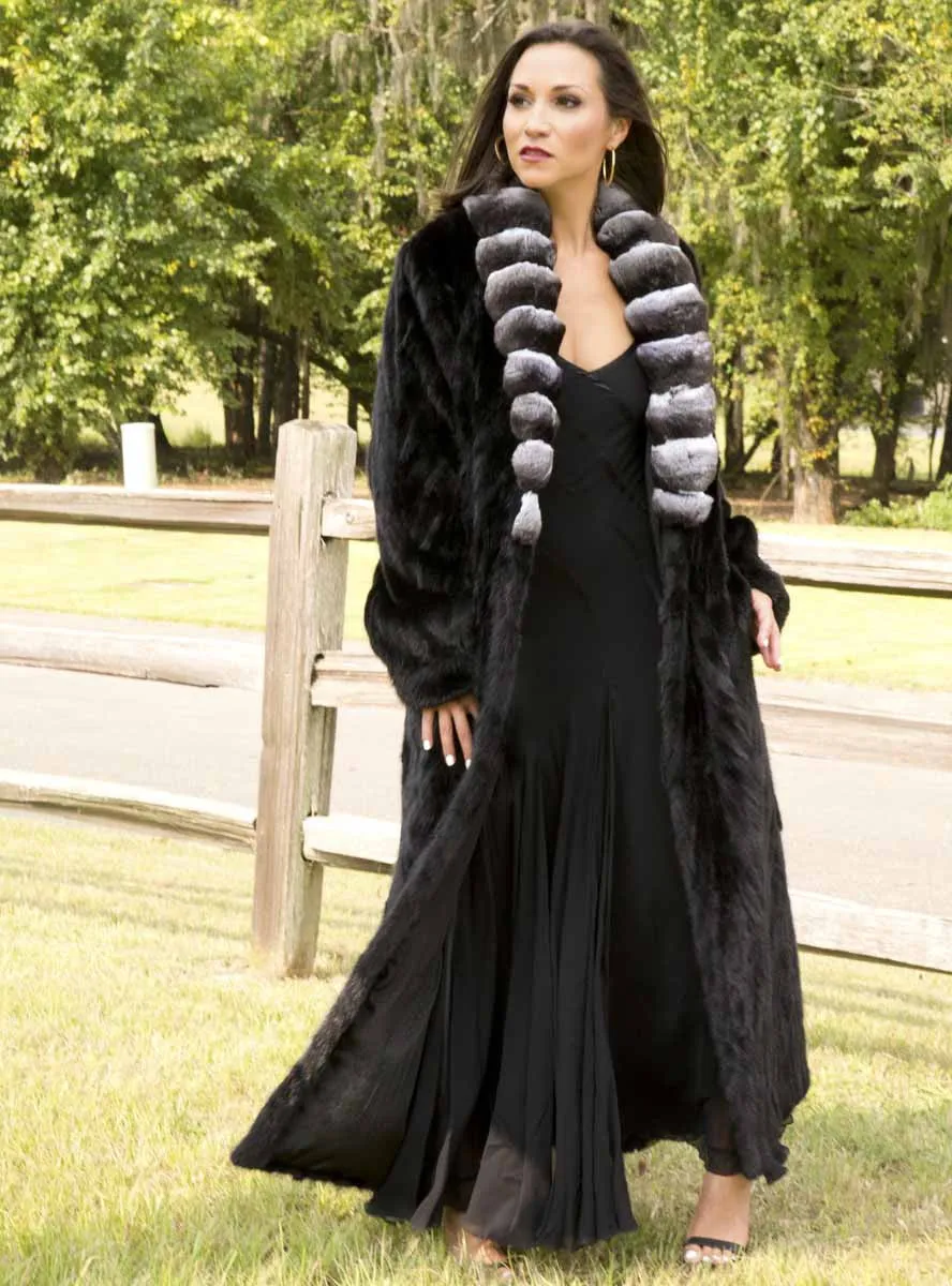 Full Length Mink Fur Coat with Chinchilla Fur Collar