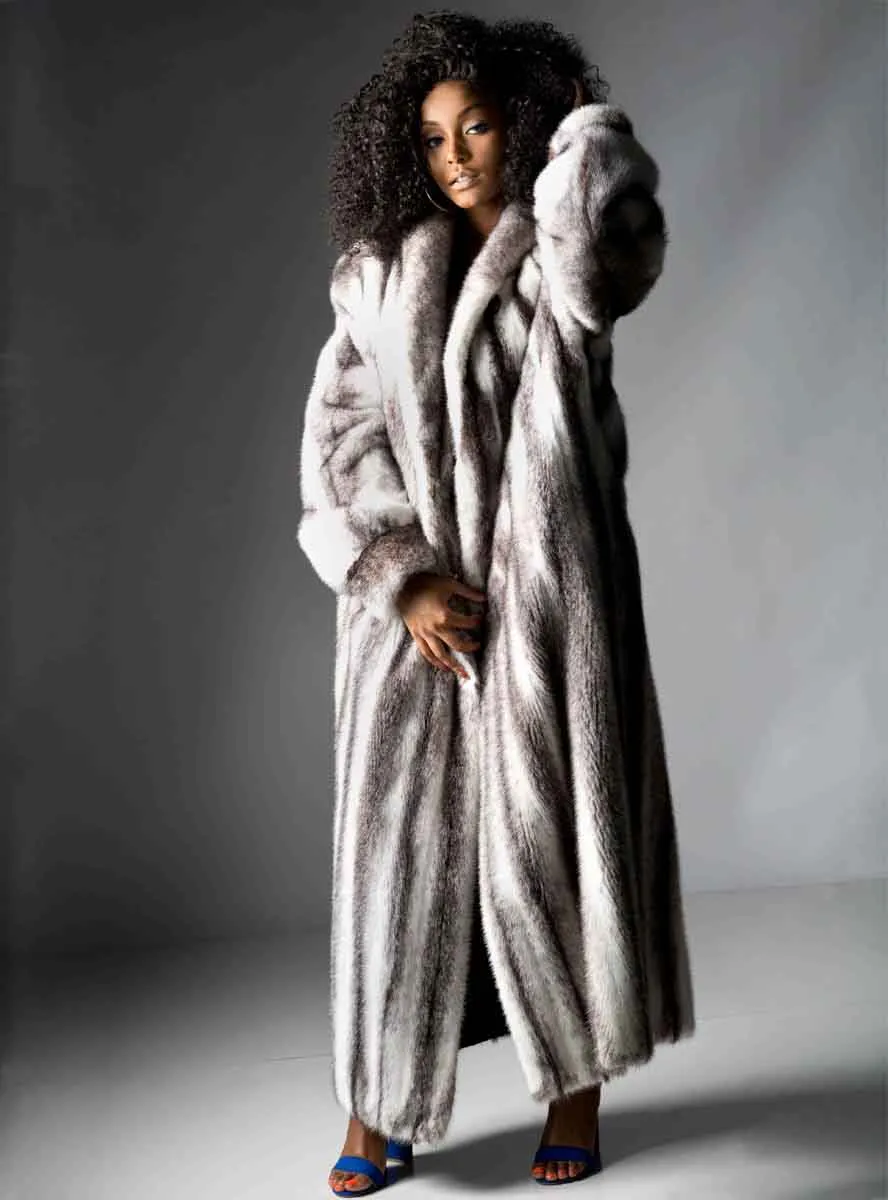 Full Length Mink Fur Coat with Shawl Collar & Rollback Cuffs