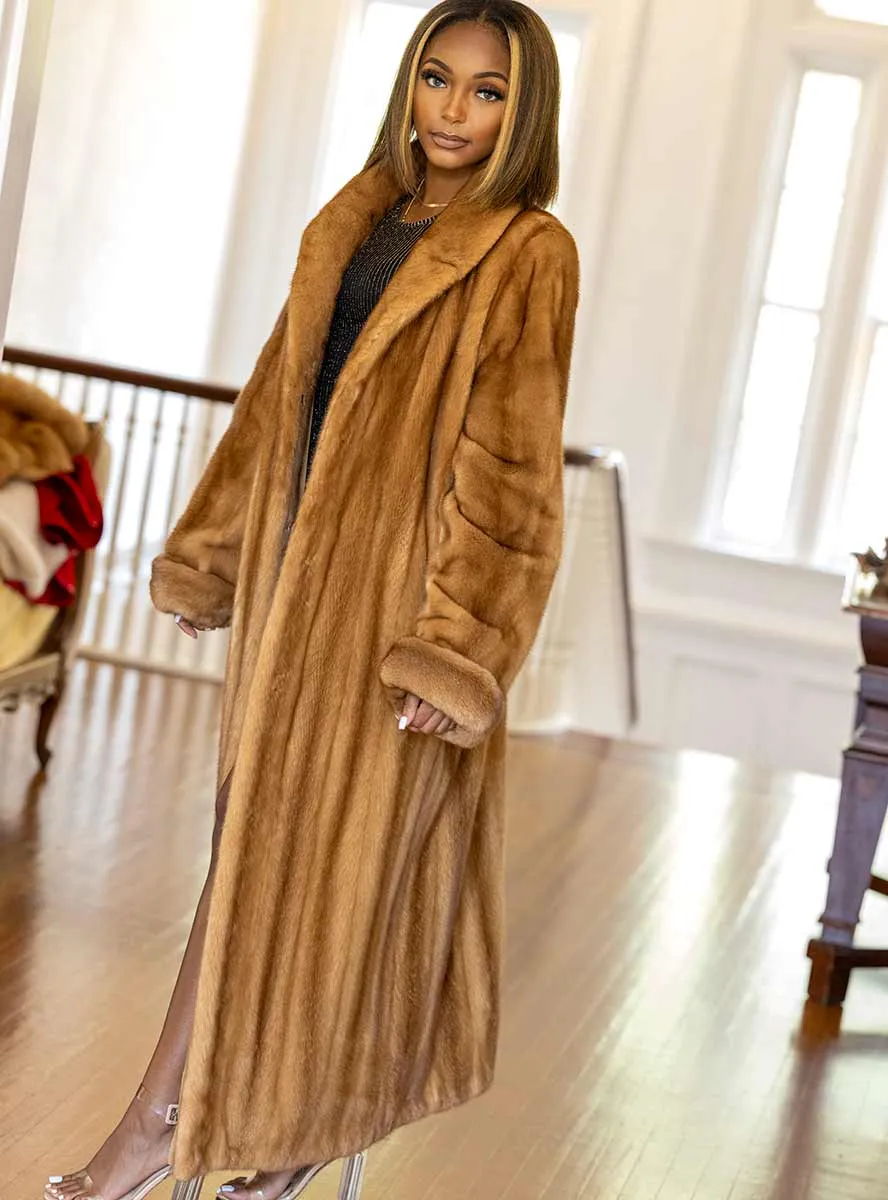 Full Length Mink Fur Coat with Shawl Collar & Rollback Cuffs