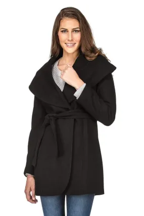 Haute Edition Women's Wool Blend Shawl Collar Wrap Coat