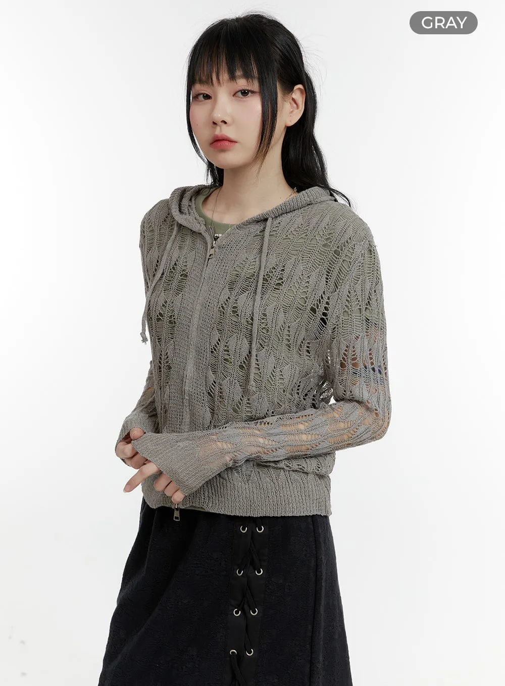 Hollow Out Knit Hoodie Jacket CA401