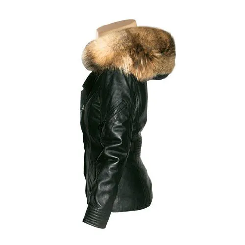 Idelle Double Breasted Car Coat With Real Fox Fur Hoodie