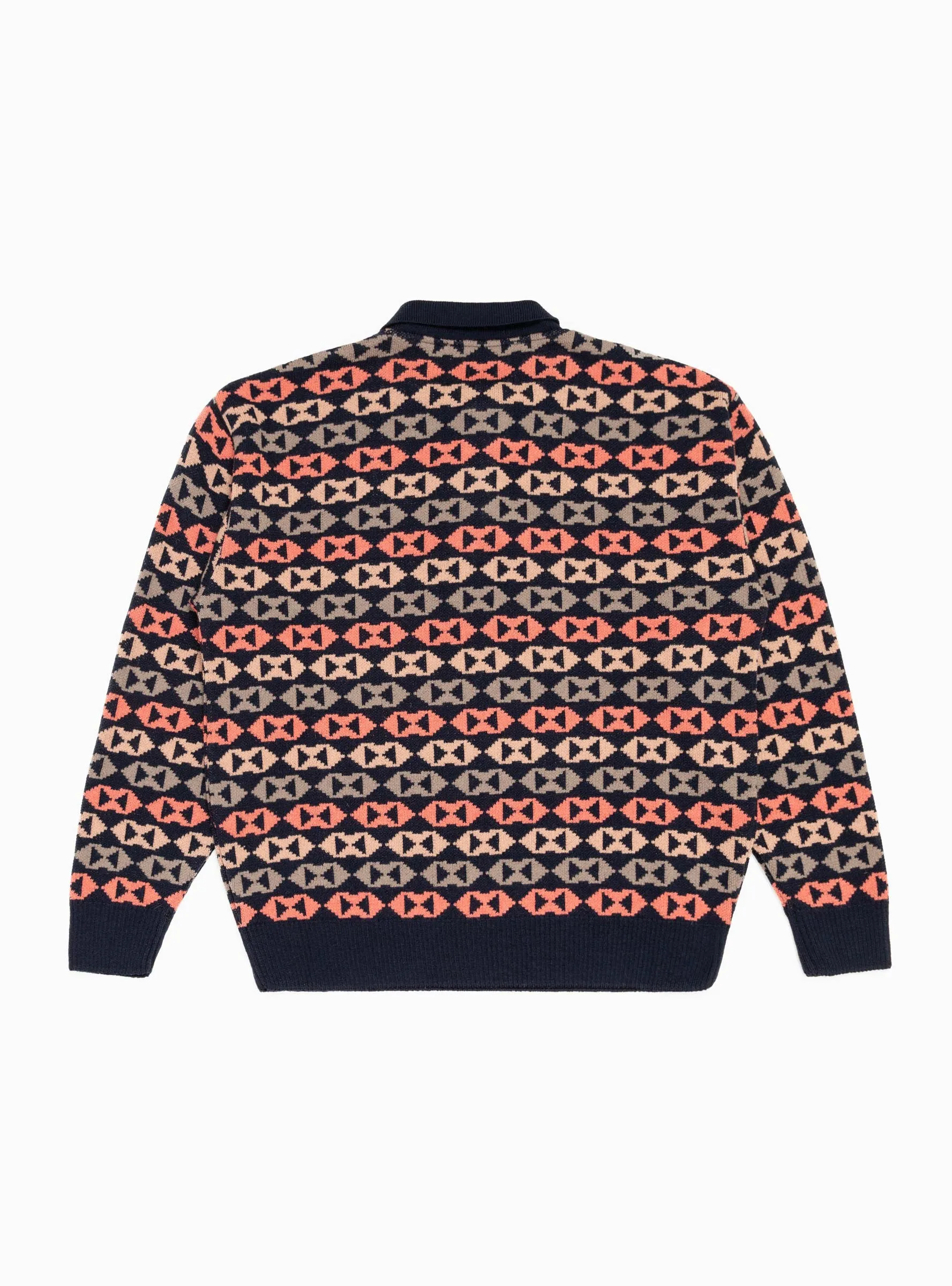 Jacquard Polo Sweater Navy