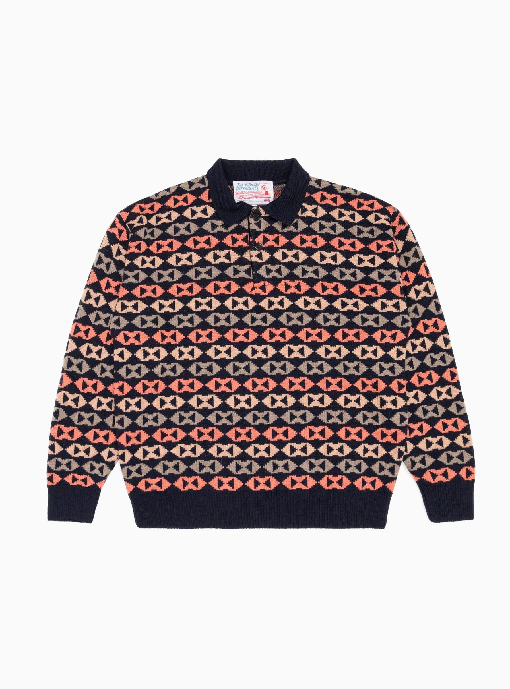 Jacquard Polo Sweater Navy