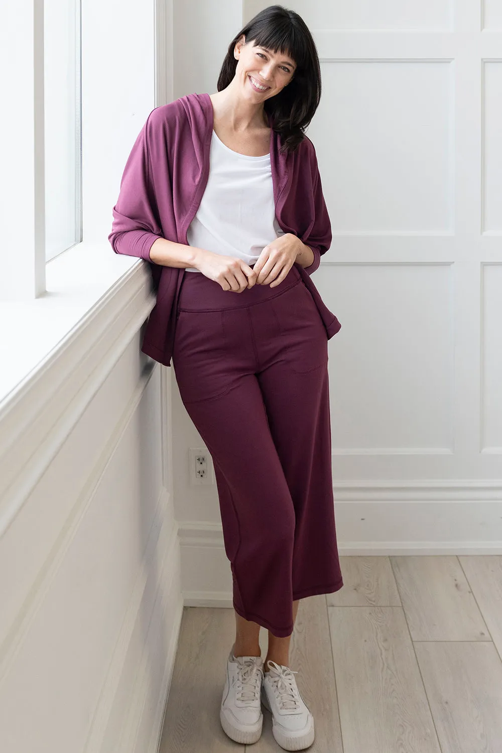 Jaime Bamboo Hoodie Cardigan - Sangria