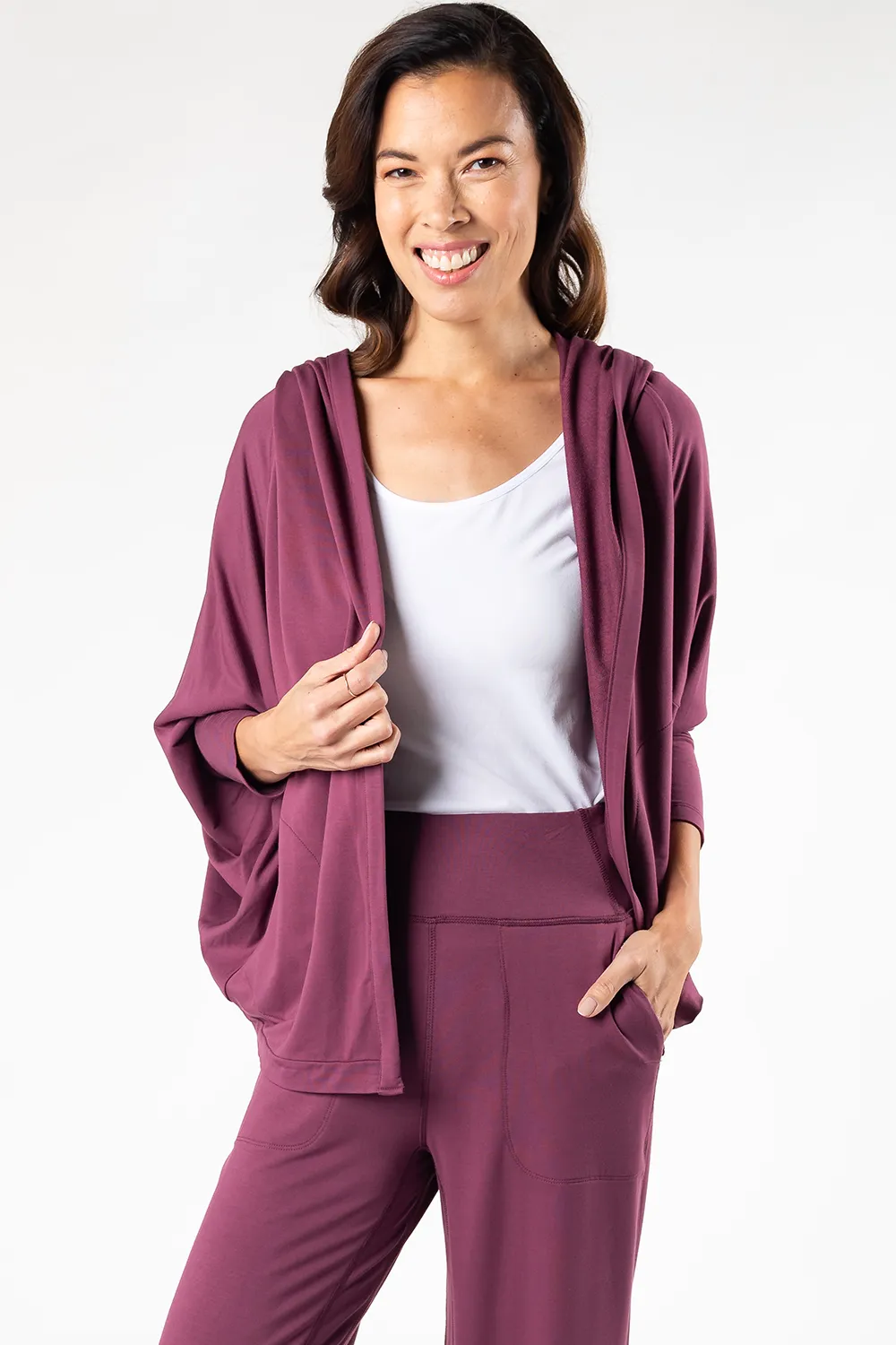 Jaime Bamboo Hoodie Cardigan - Sangria