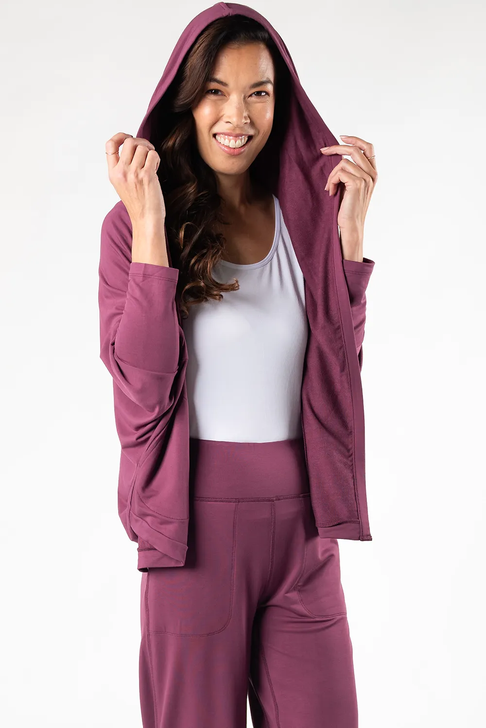 Jaime Bamboo Hoodie Cardigan - Sangria