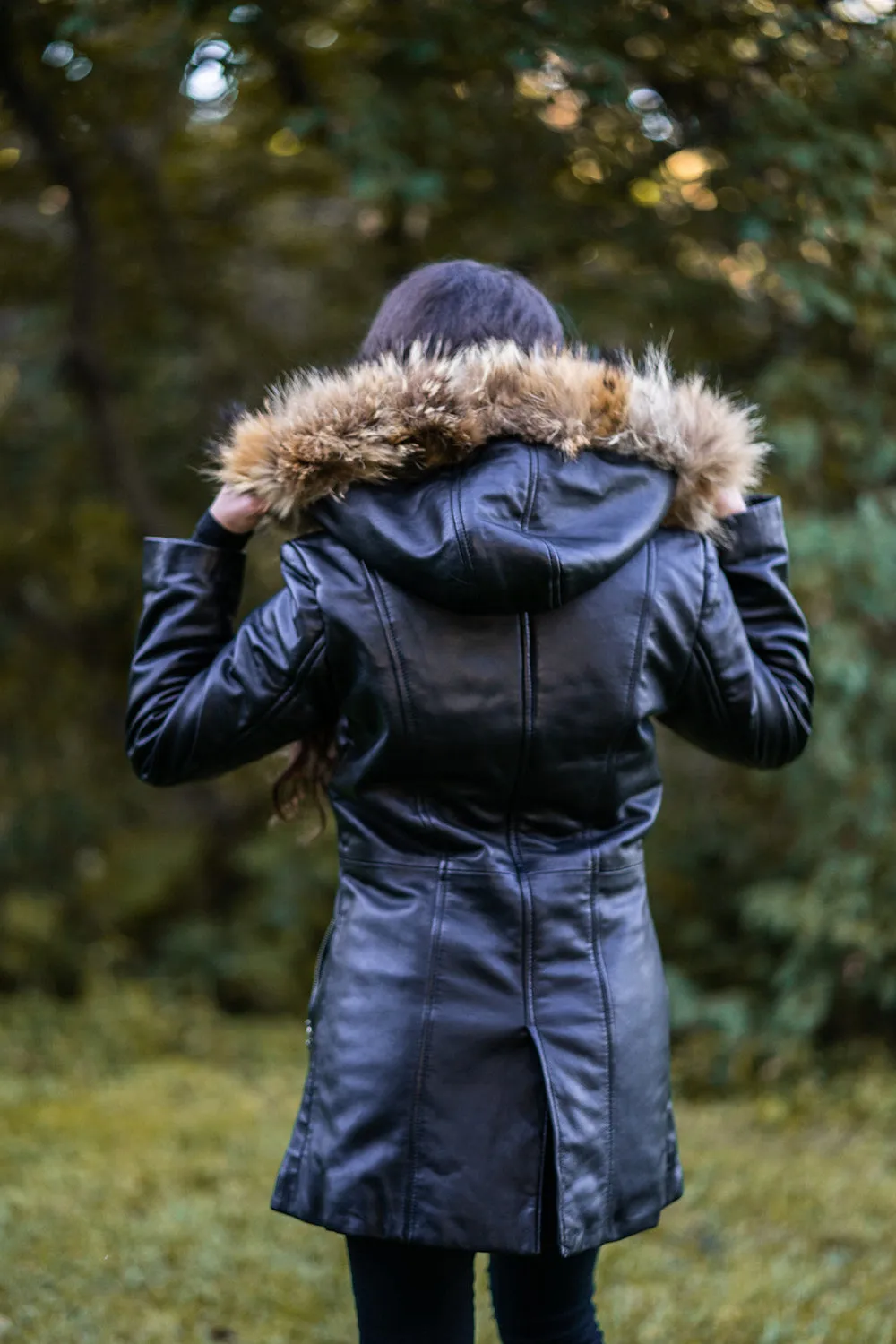 Jazmyn's long Winter coat with real fox fur hoodie