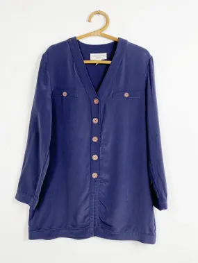 JNY Indigo Silk Button Up Tunic