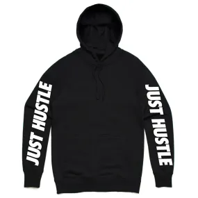 Enhanced Title: Just Hustle Black Hoodie with Bare Arms Design – Unisex Active Streetwear