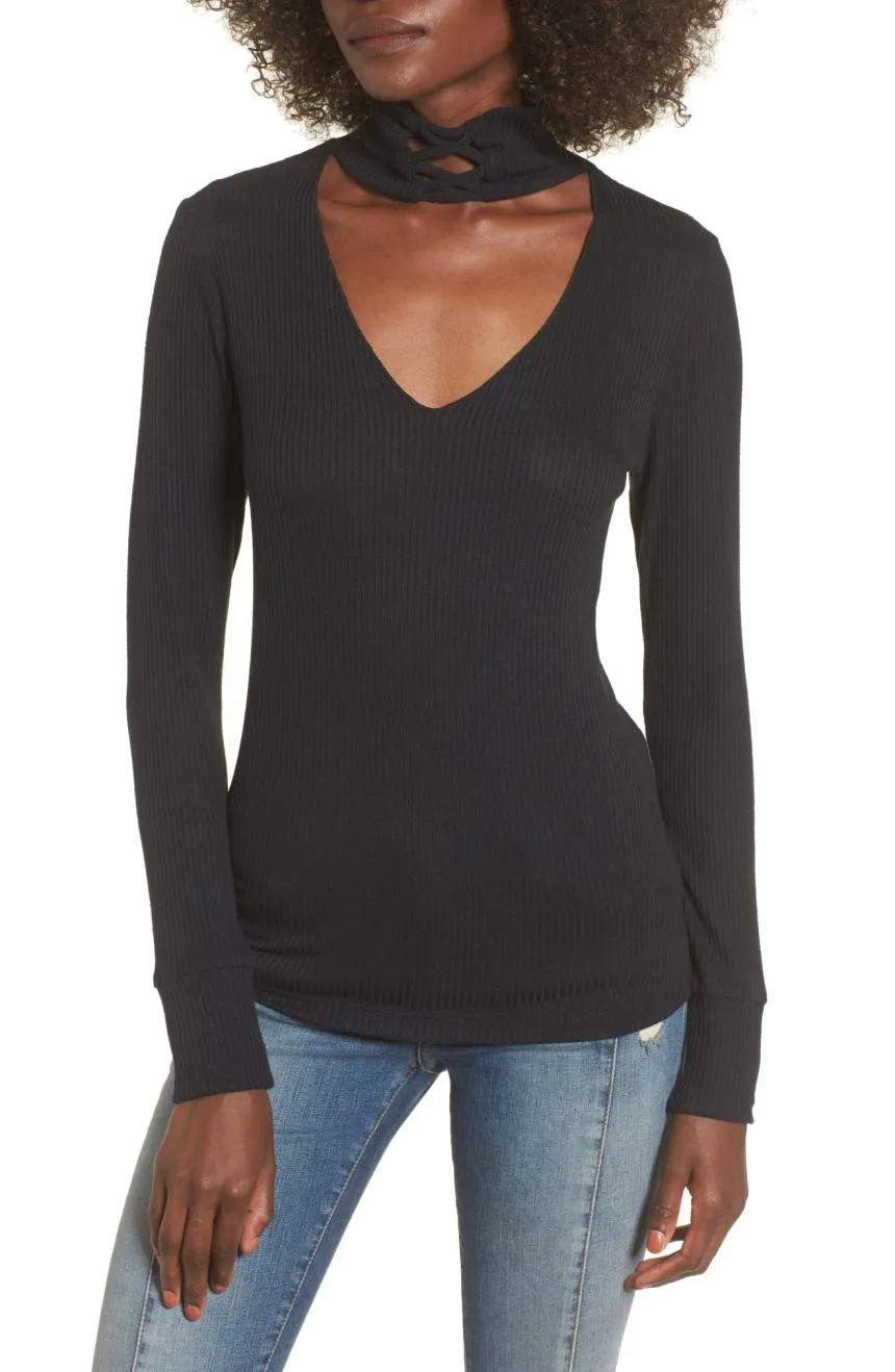 LNA Laced Up Turtleneck Long Sleeve Tee