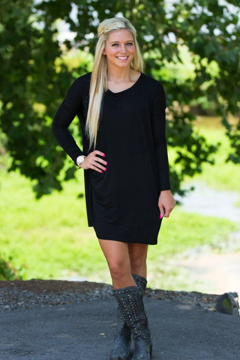 Long Sleeve Piko Tunic - Black