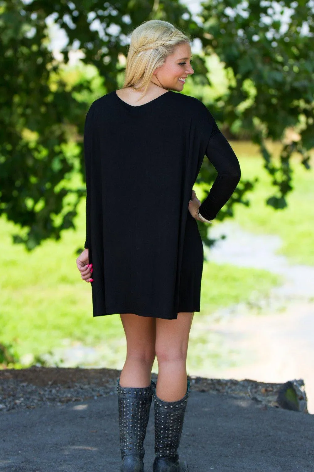 Long Sleeve Piko Tunic - Black