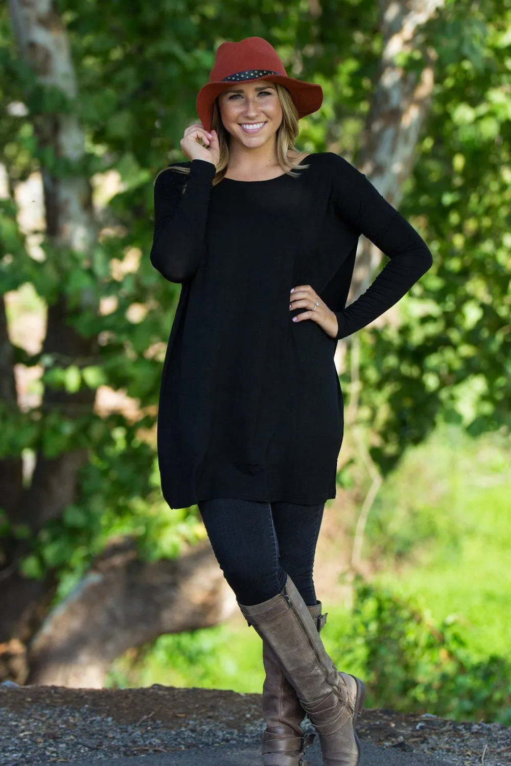 Long Sleeve Piko Tunic - Black