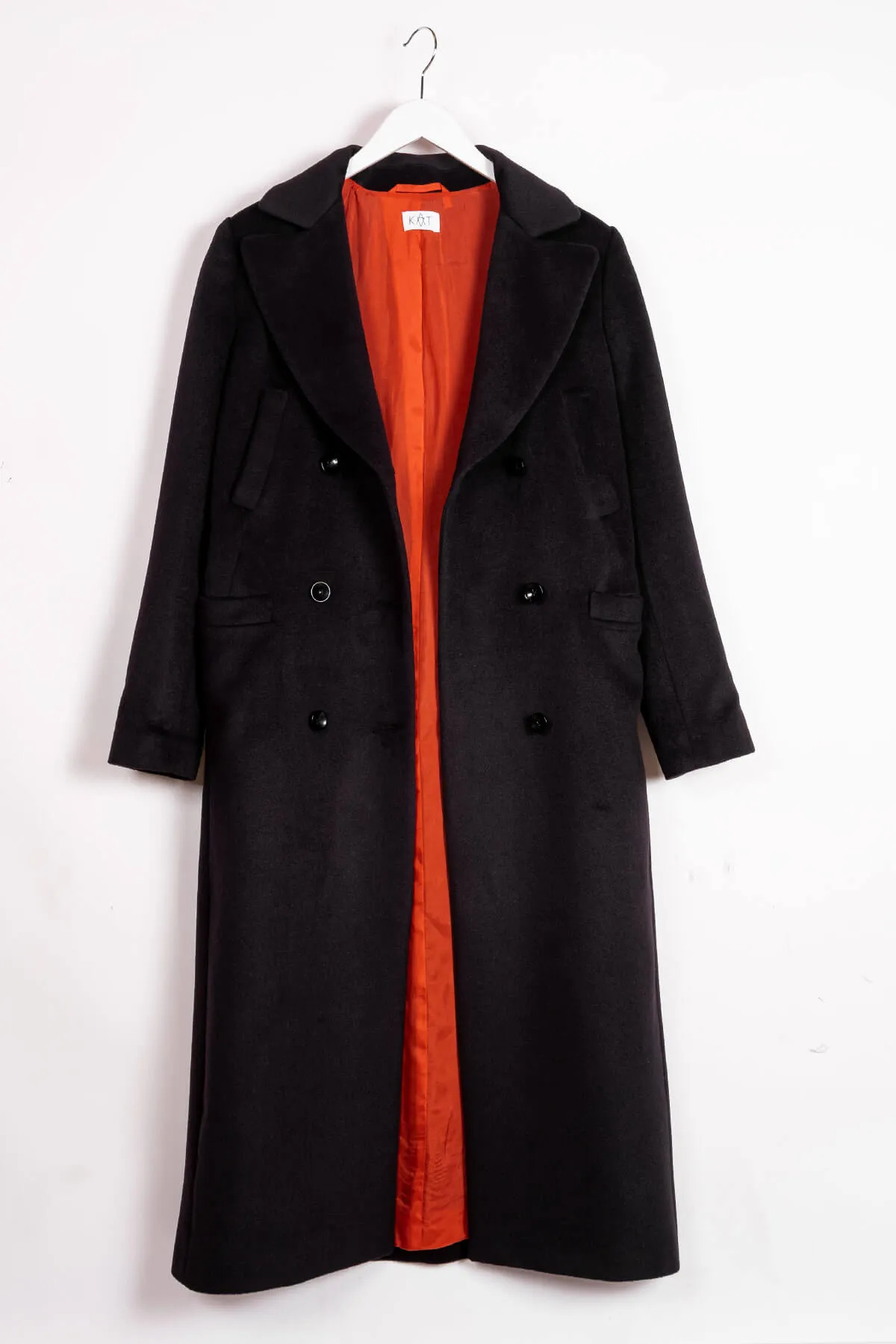 MAGIE Wool Double Breasted Belted Coat - Black