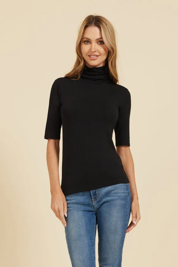 Majestic Elbow Sleeve Turtleneck in Noir