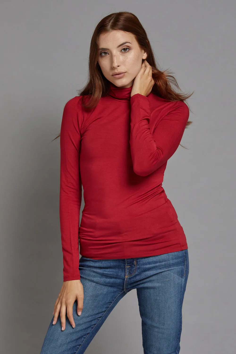 Majestic Long Sleeve Viscose Turtleneck in Rubis