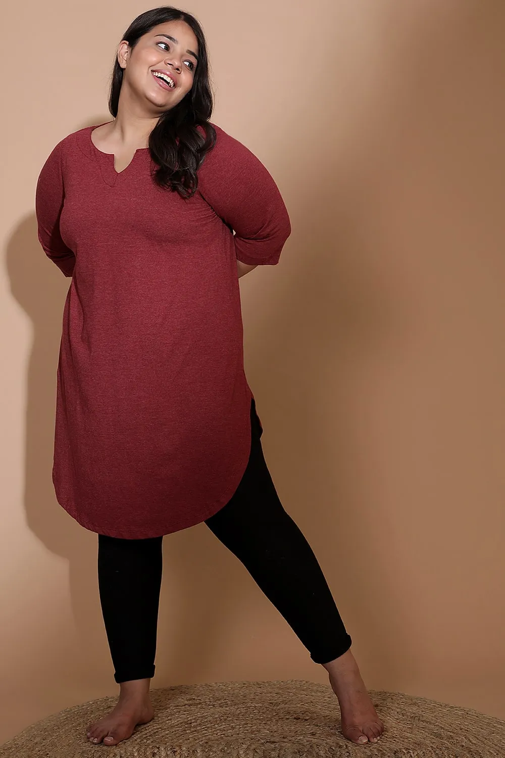 Longline Maroon Melange Tunic - Stylish Womens Top for Fall