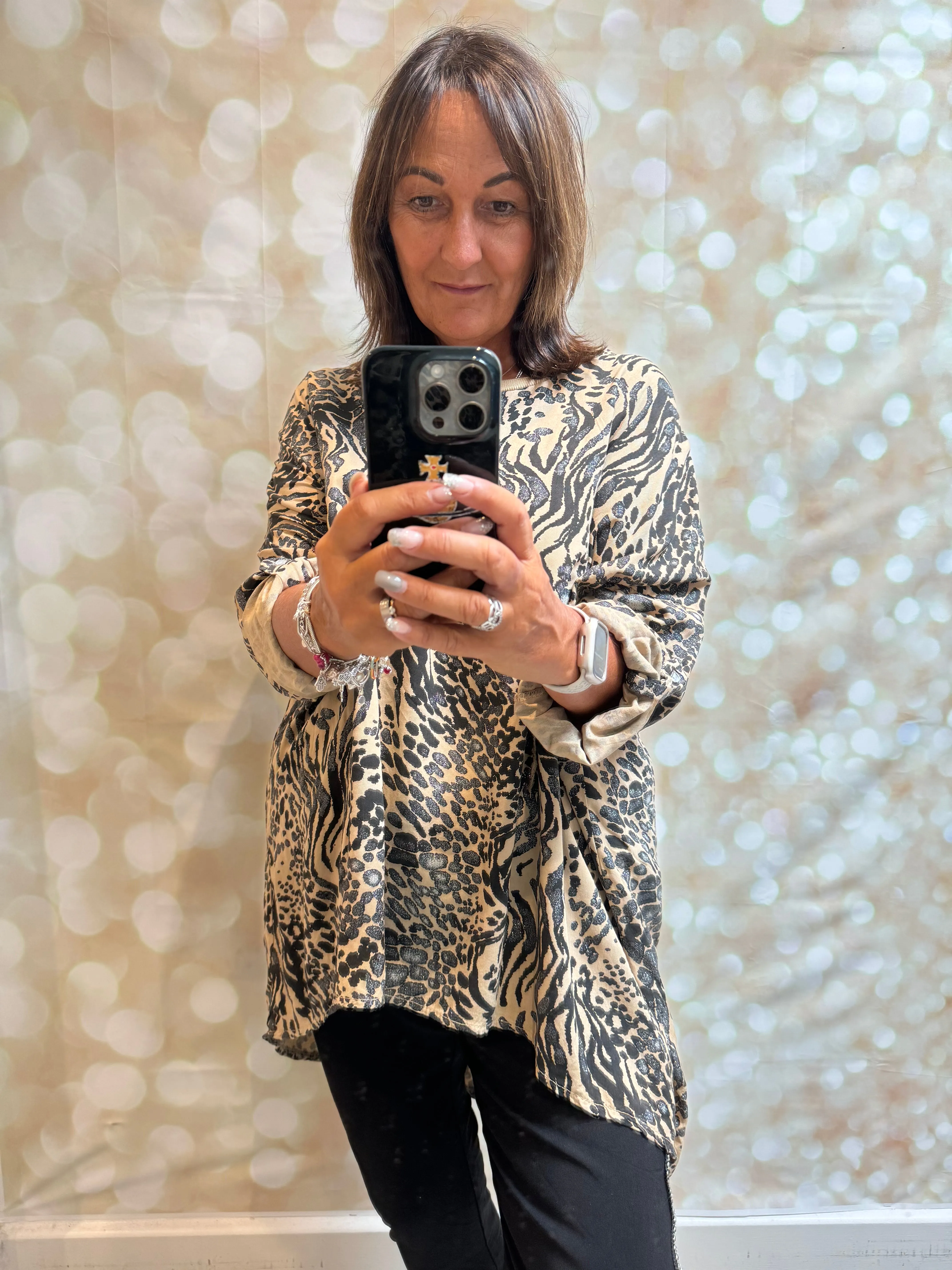 Metallic Shimmer Leopard Tunic