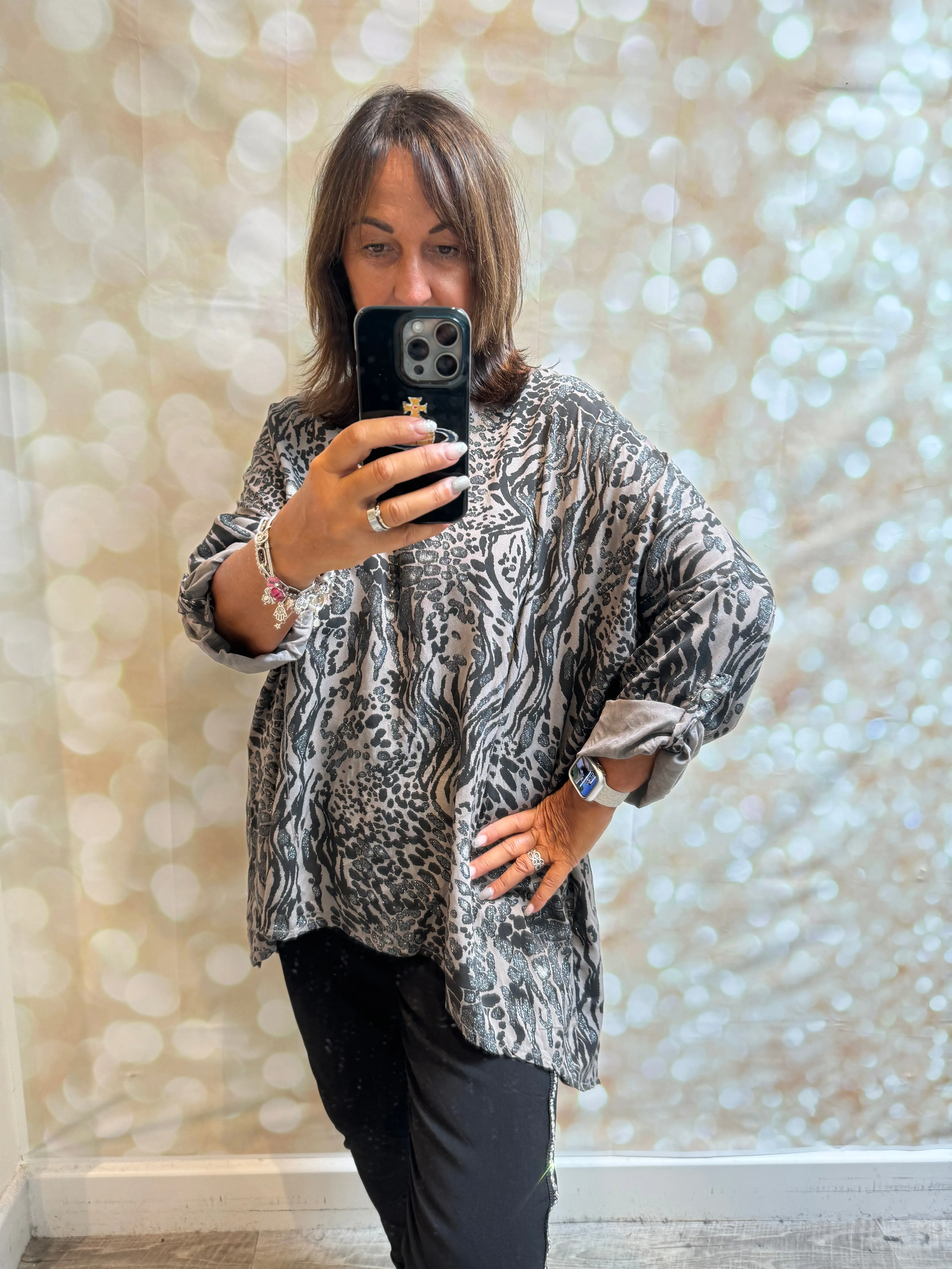 Metallic Shimmer Leopard Tunic