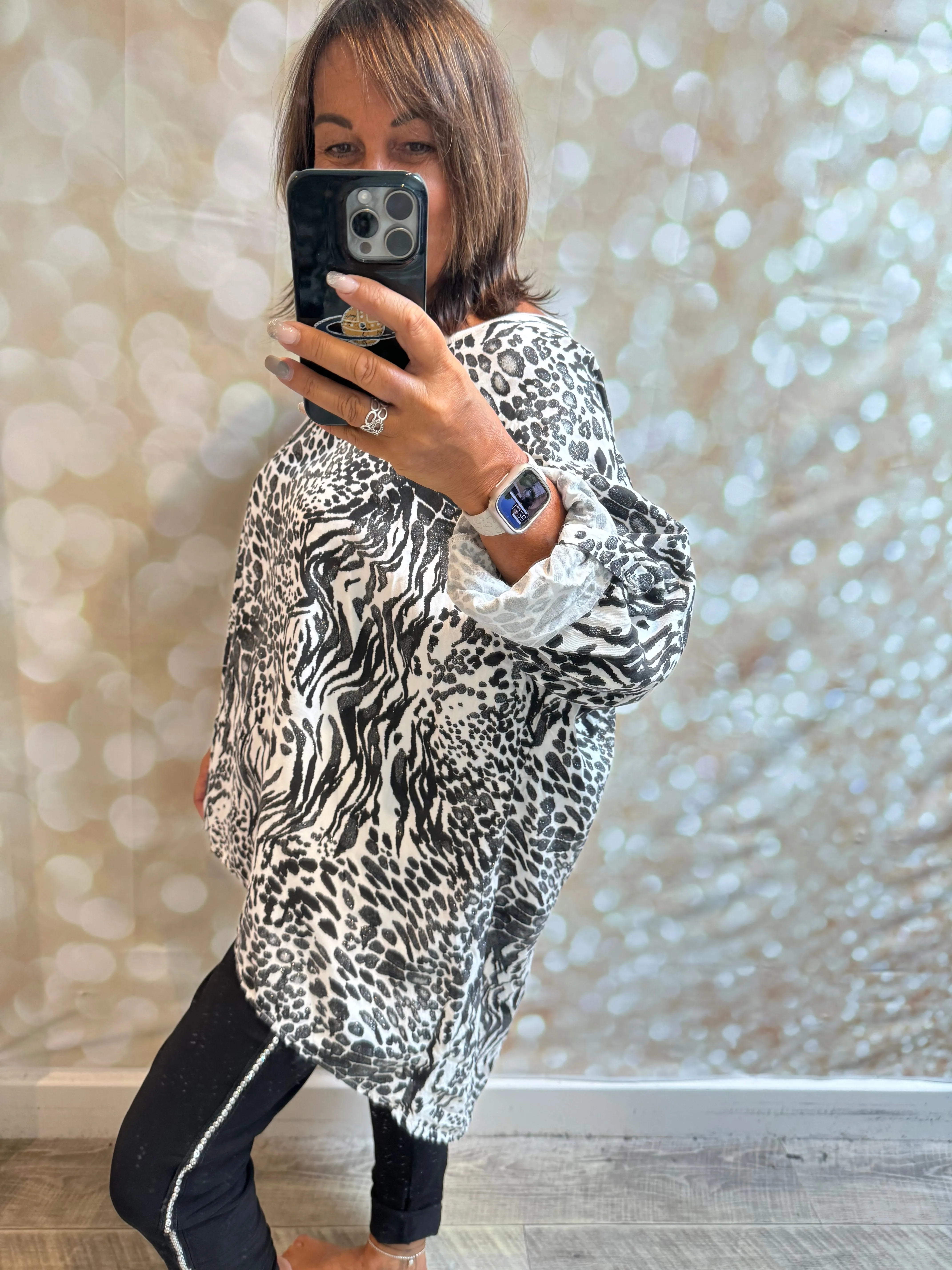 Metallic Shimmer Leopard Tunic