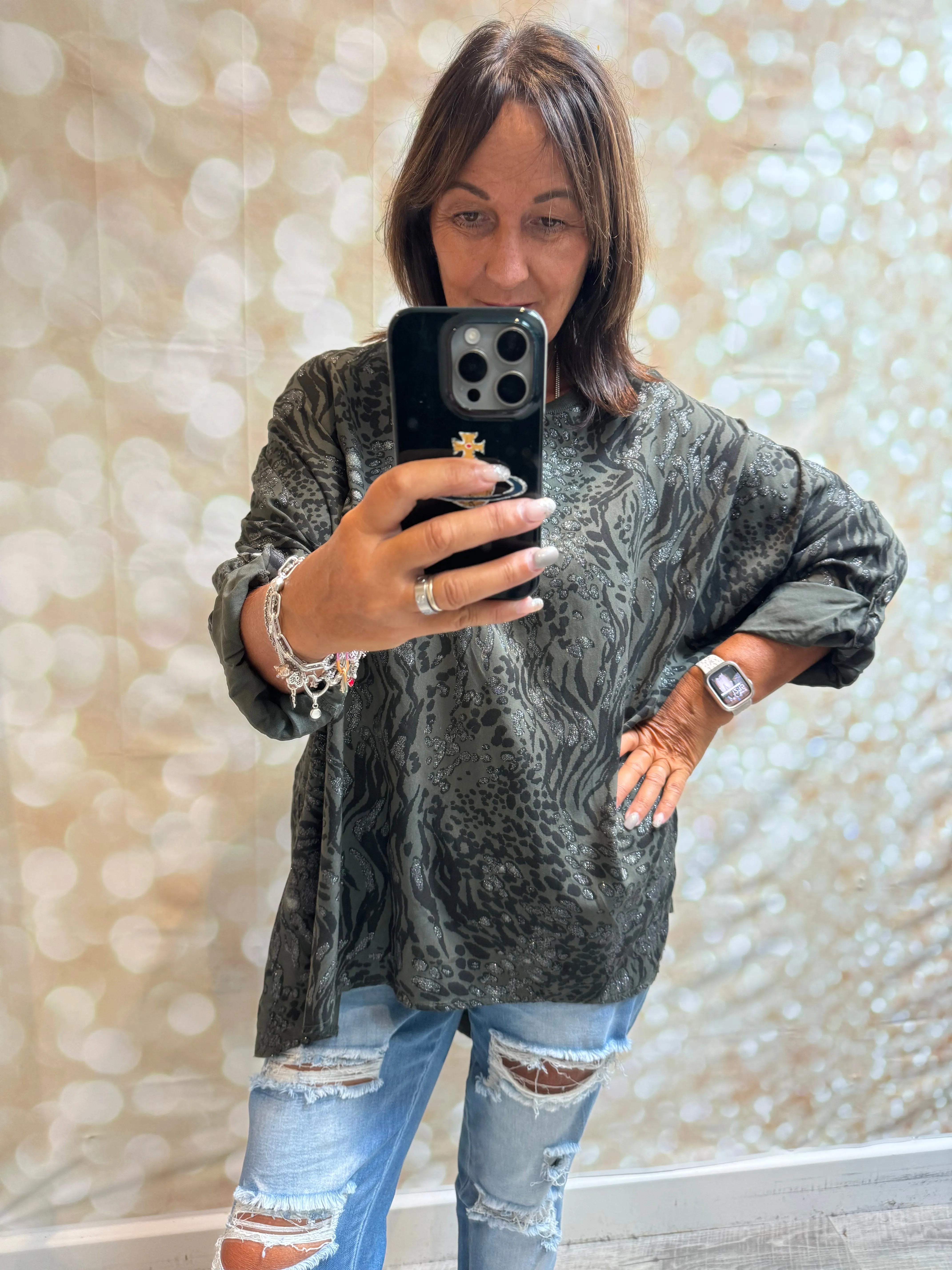 Metallic Shimmer Leopard Tunic