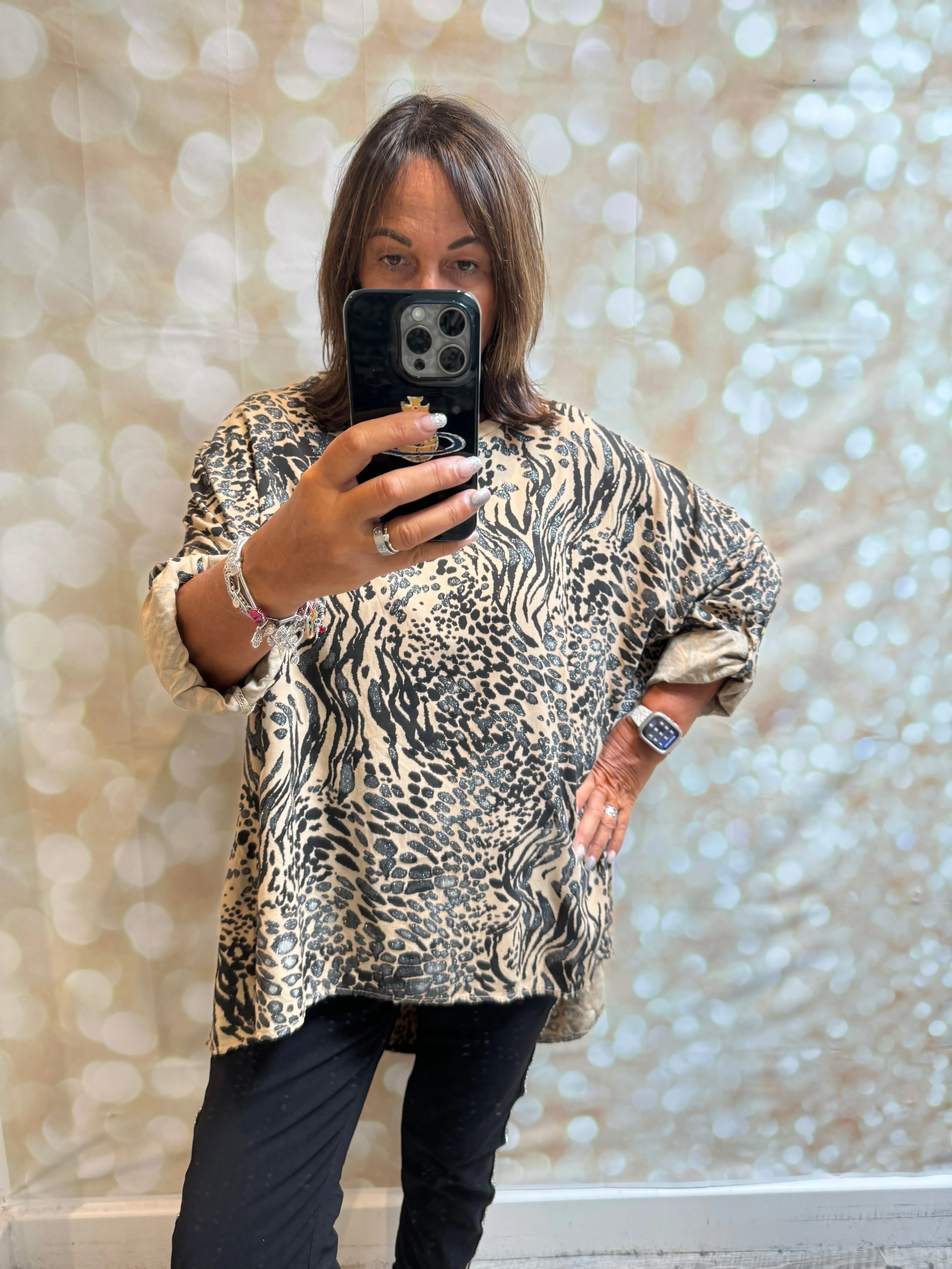 Metallic Shimmer Leopard Tunic