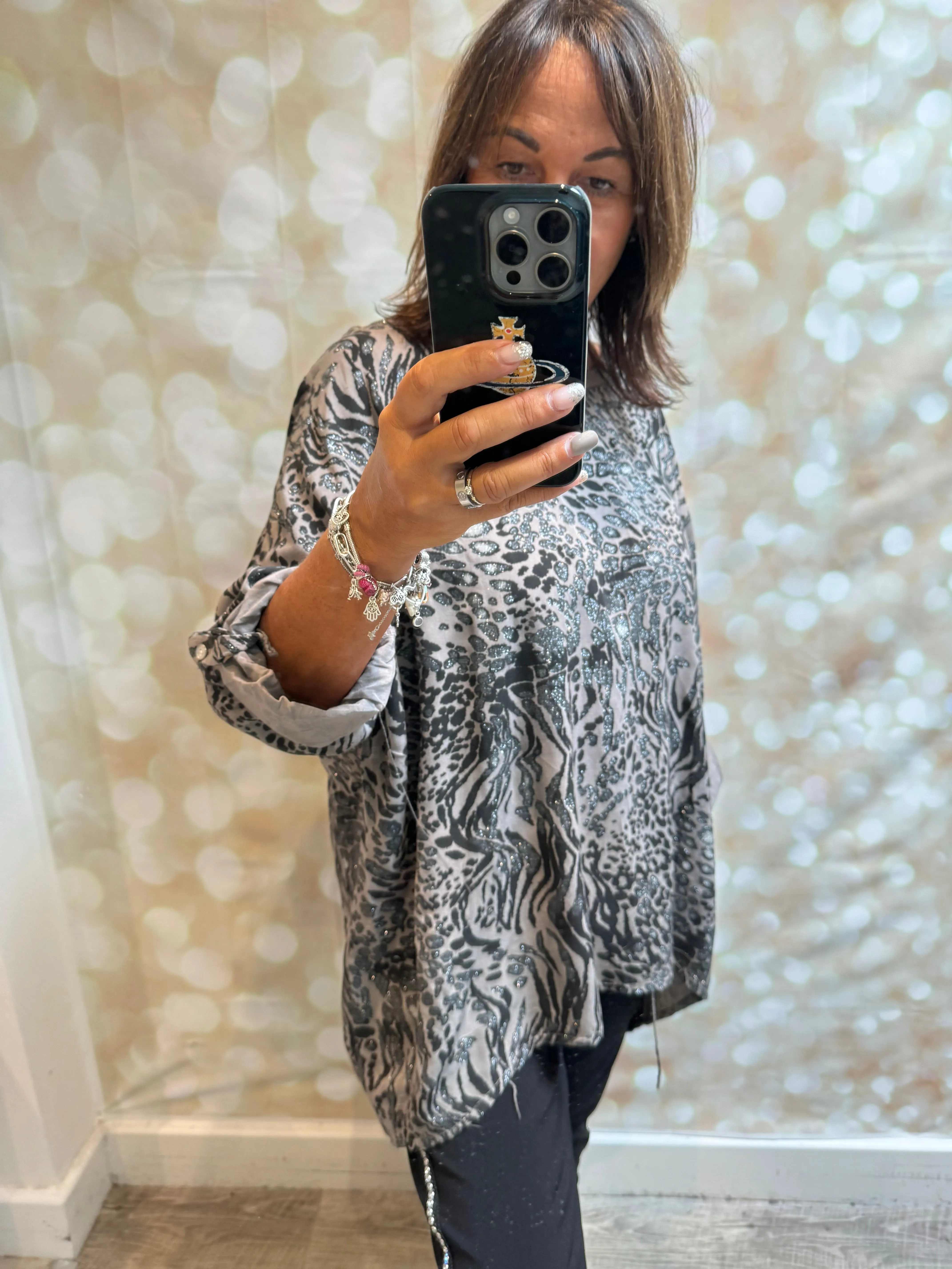 Metallic Shimmer Leopard Tunic