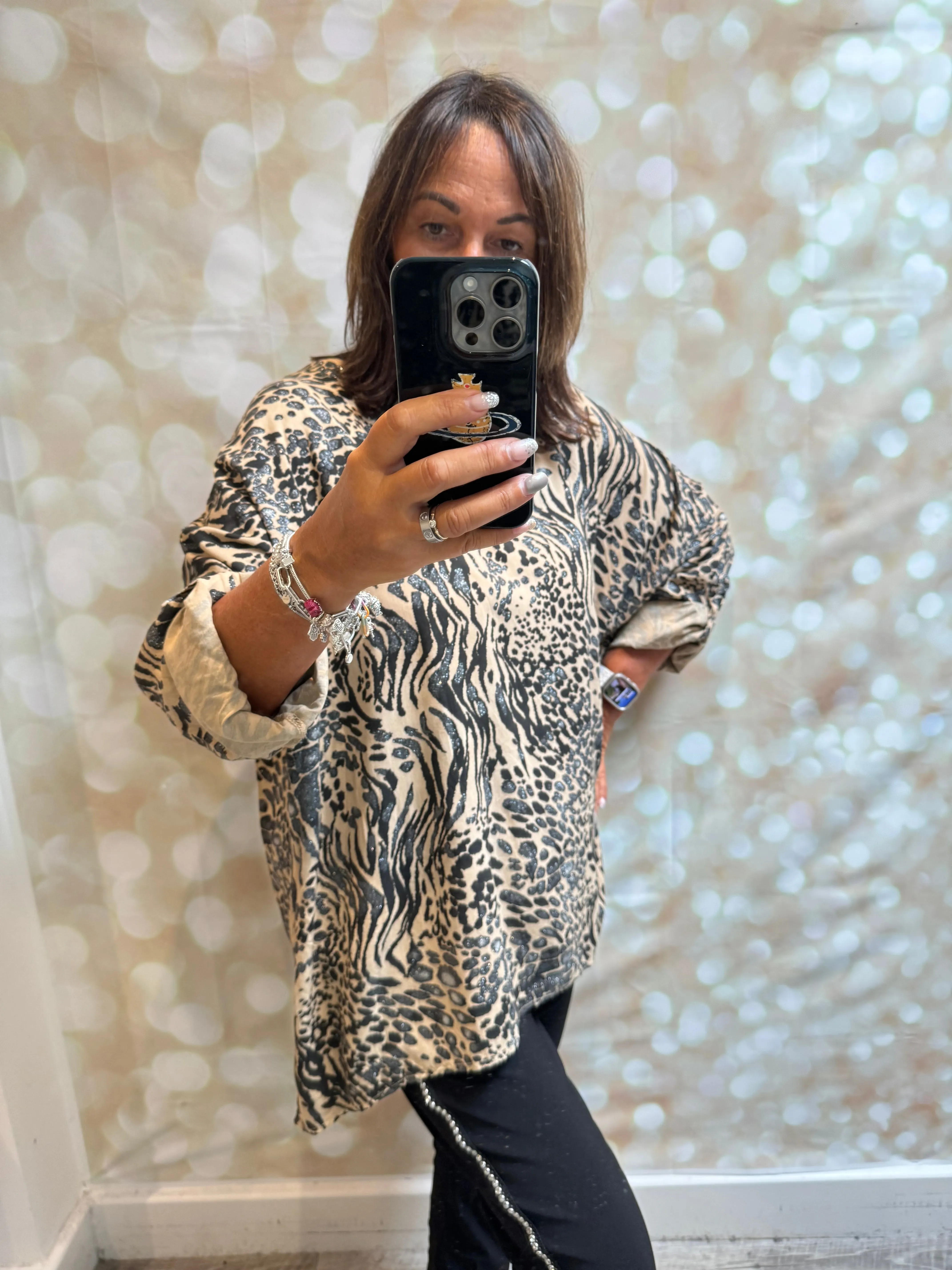 Metallic Shimmer Leopard Tunic