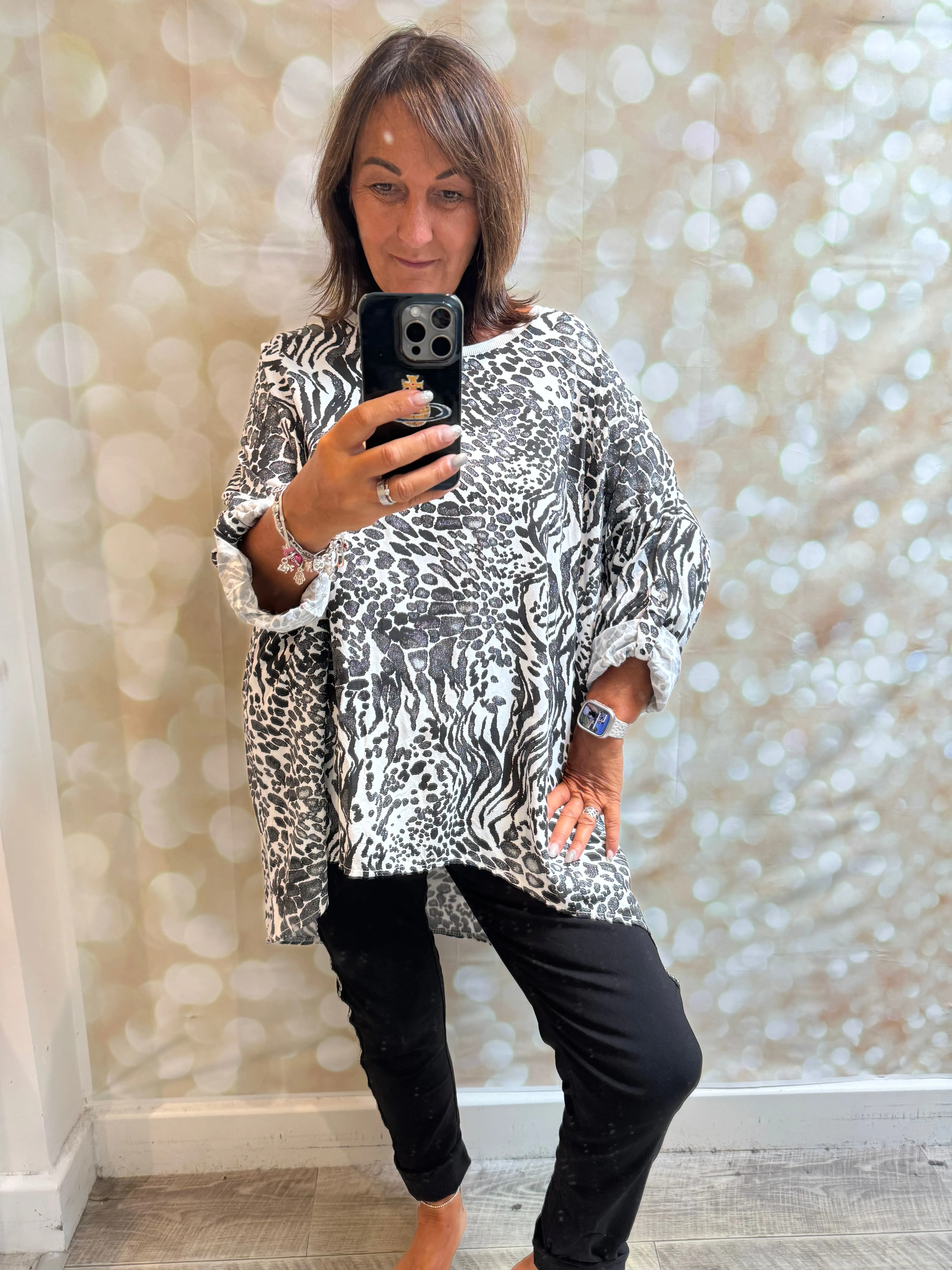 Metallic Shimmer Leopard Tunic