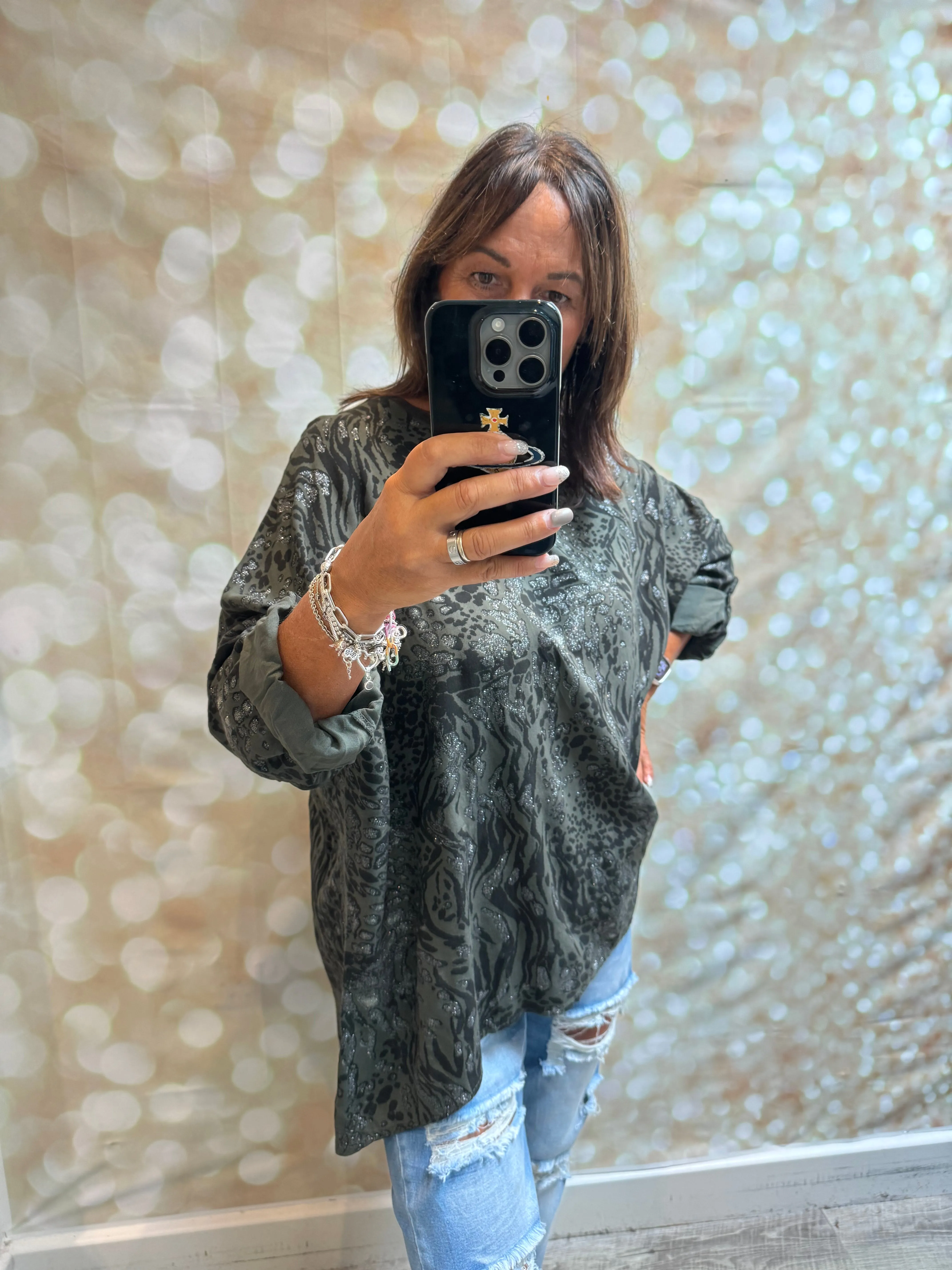 Metallic Shimmer Leopard Tunic