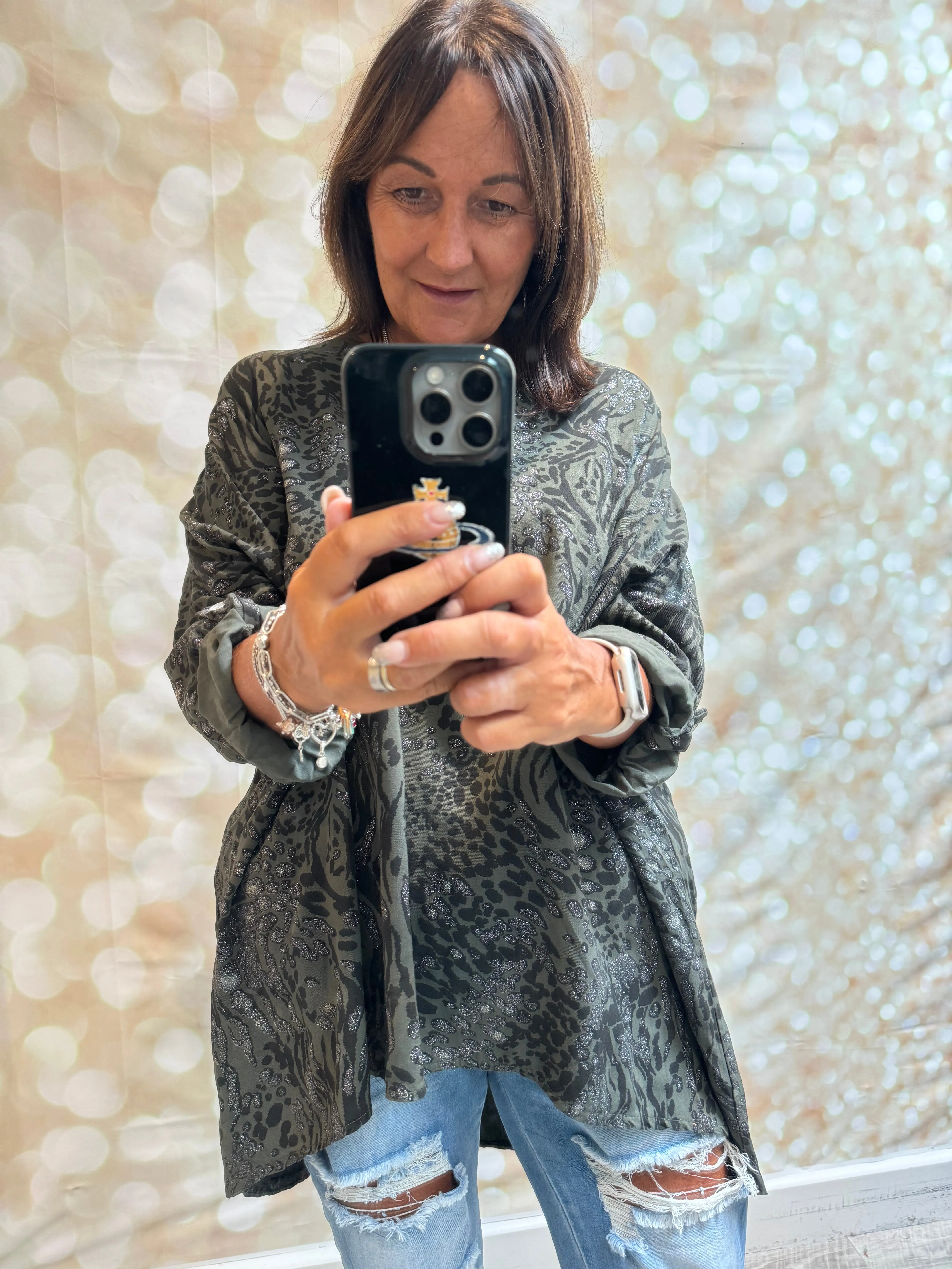 Metallic Shimmer Leopard Tunic