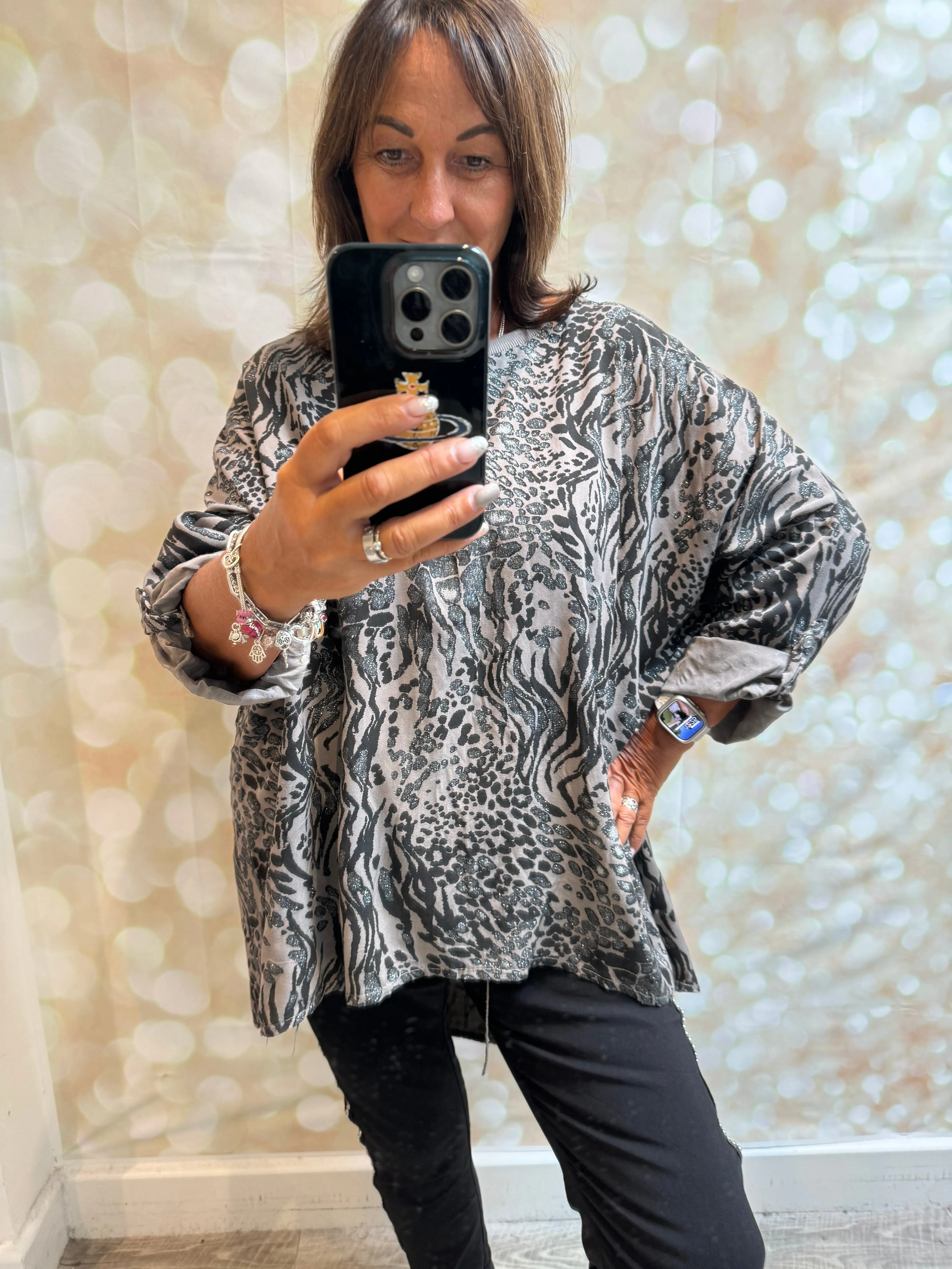 Metallic Shimmer Leopard Tunic