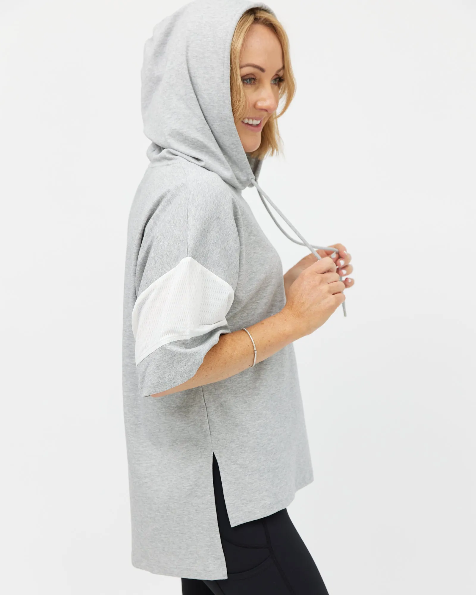 Mia Mesh Hoodie Tee - Grey