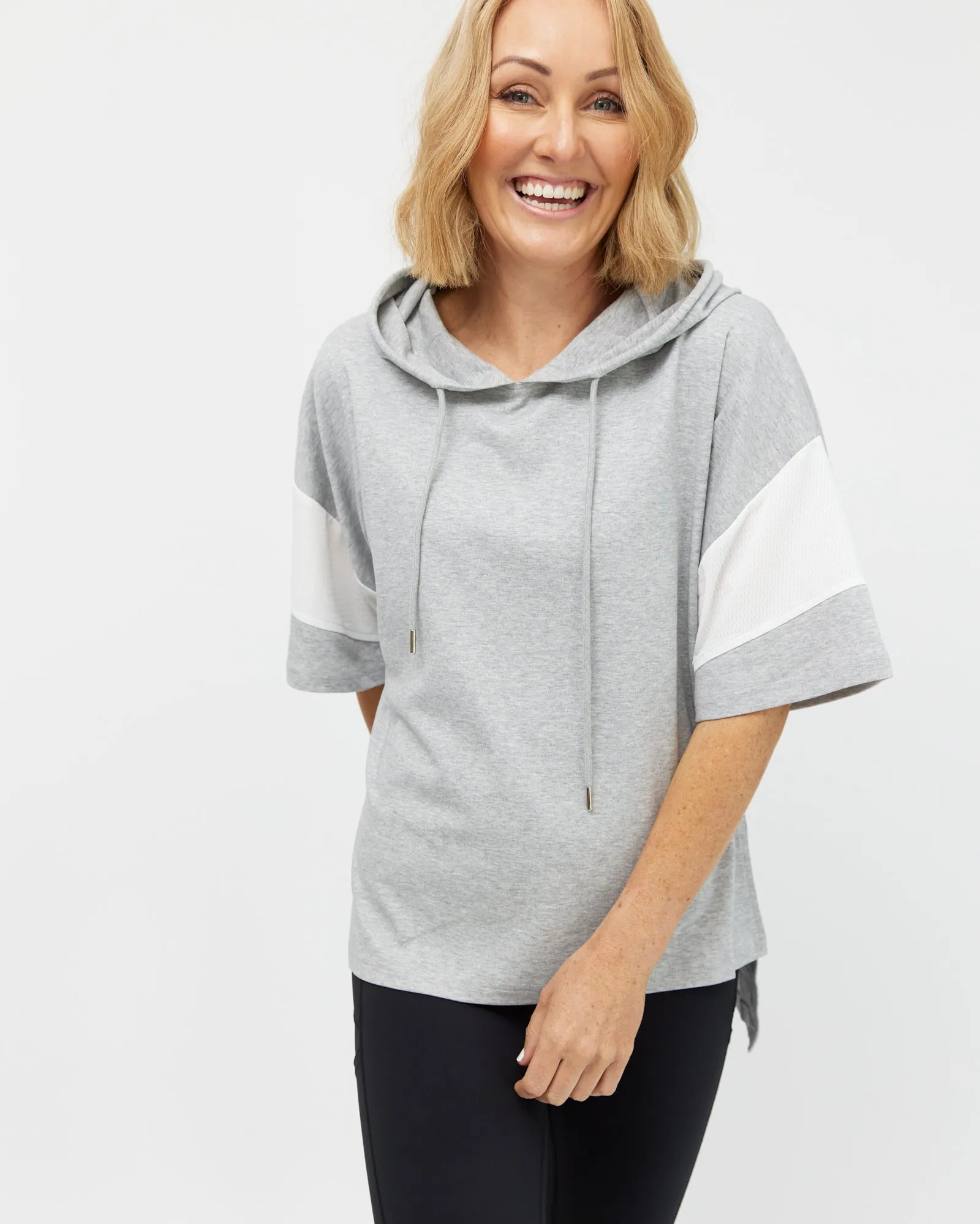 Mia Mesh Hoodie Tee - Grey