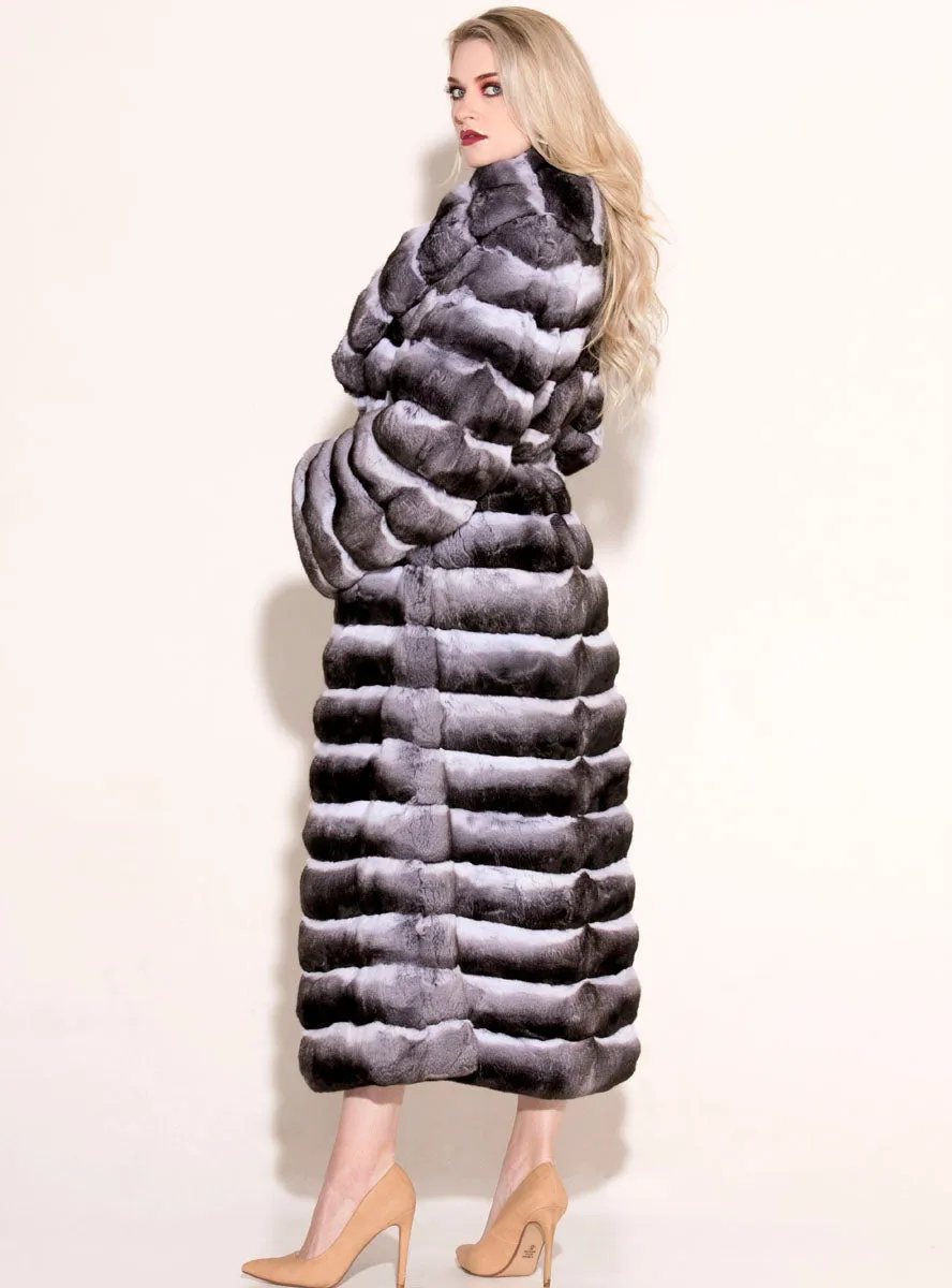 Natural Chinchilla Fur Coat with Detachable Leather Belt