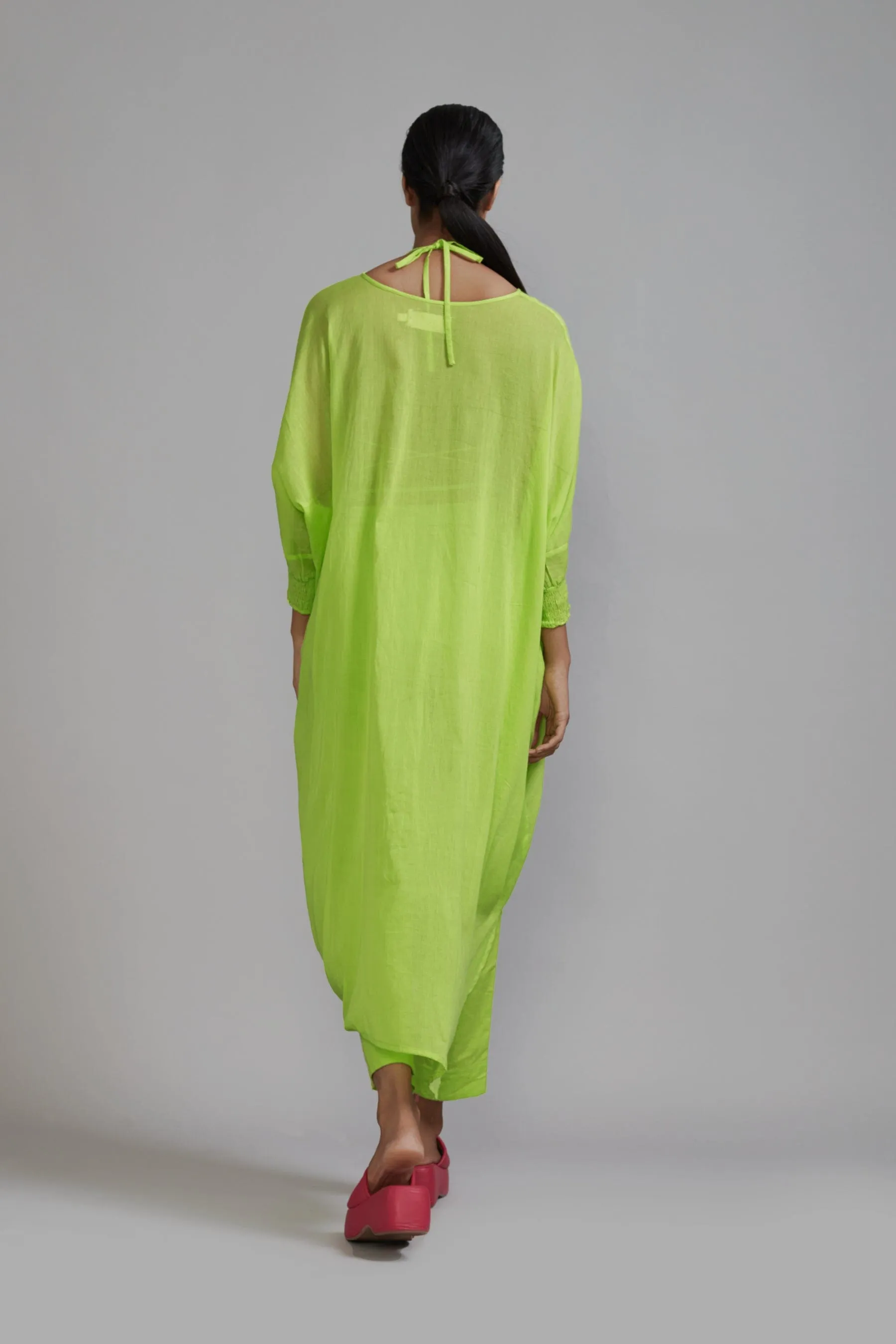 Neon Green Smocked Cowl Tunic