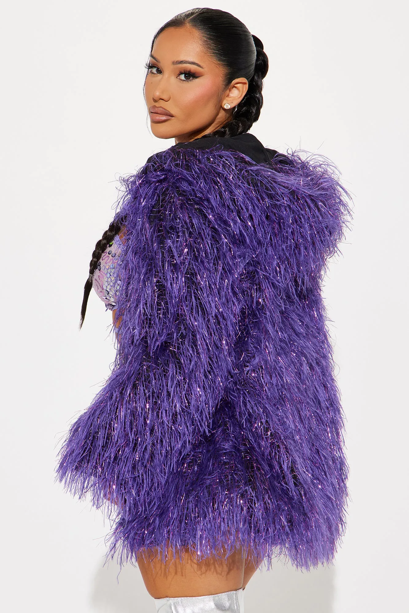 Nocturnal Diva Faux Fur Light Up Dance Coat - Purple