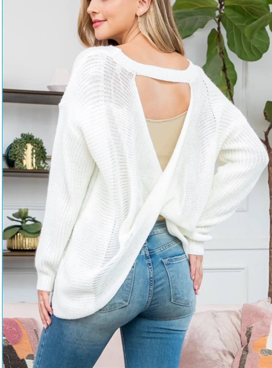 Open back V Sweater