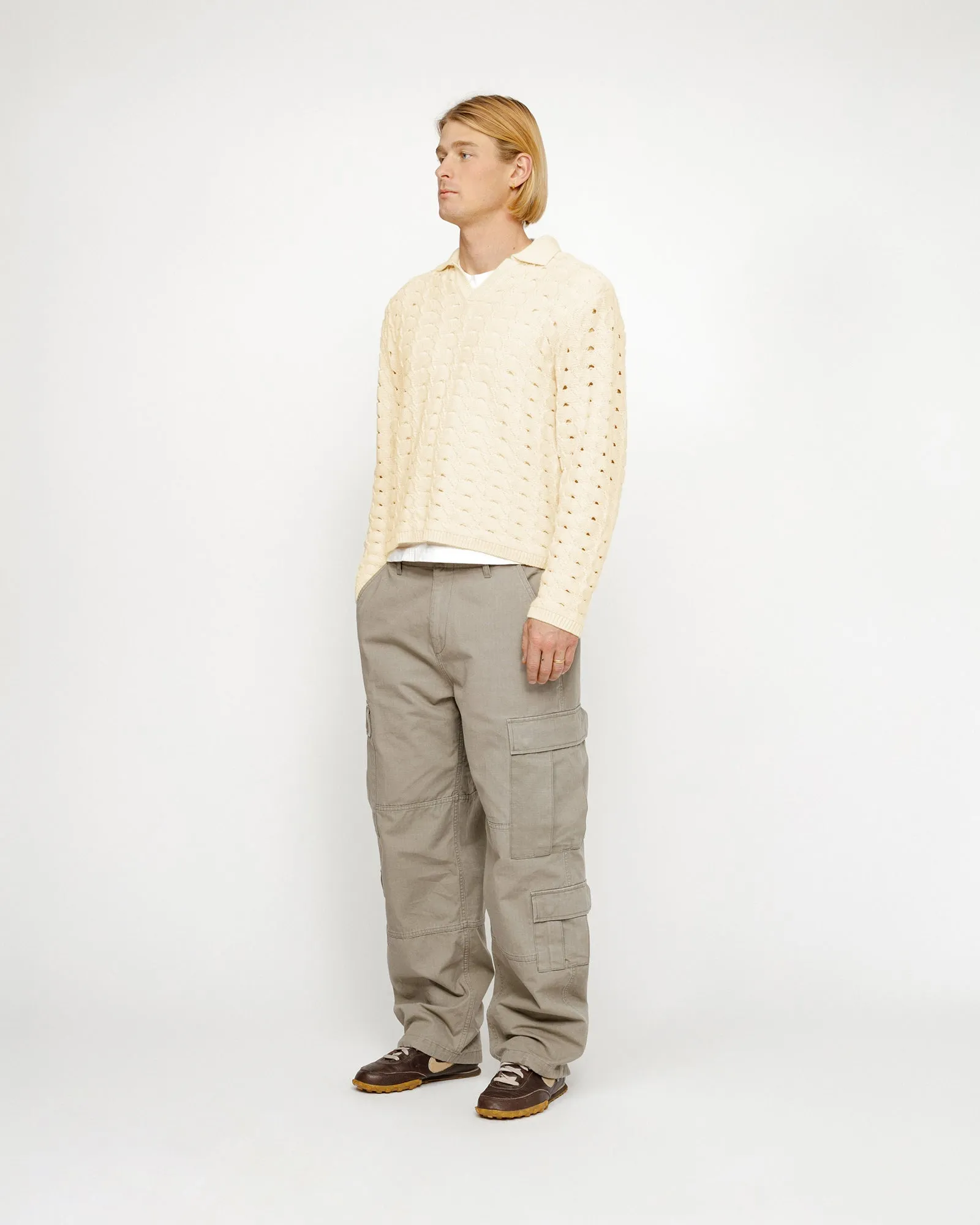 OPEN KNIT COLLARED SWEATER