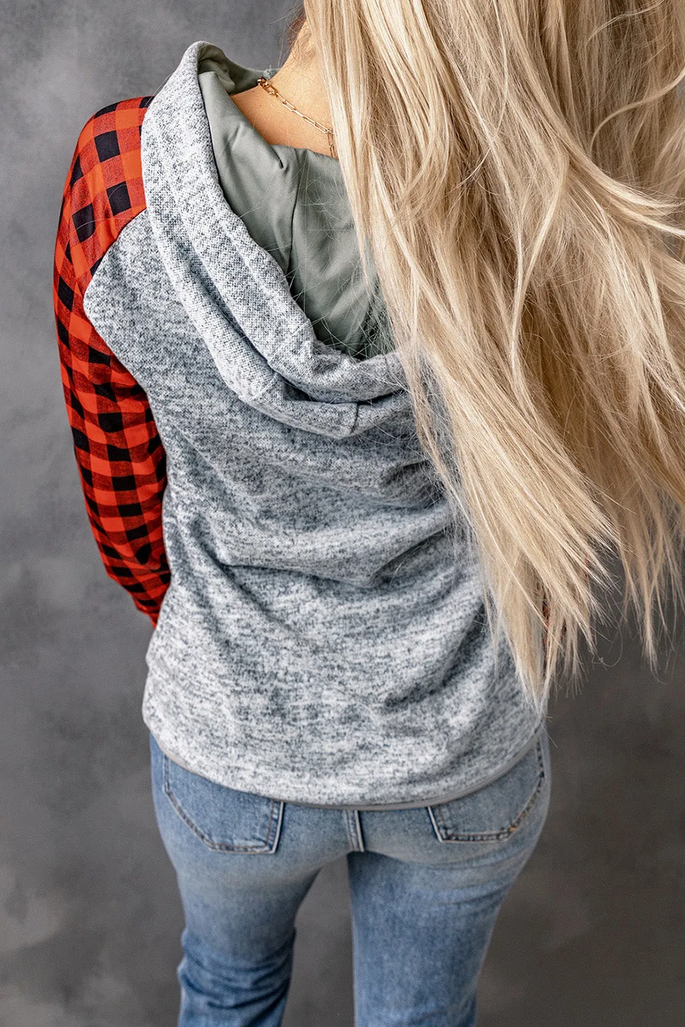 Plaid Quarter-Snap Hoodie with Pockets