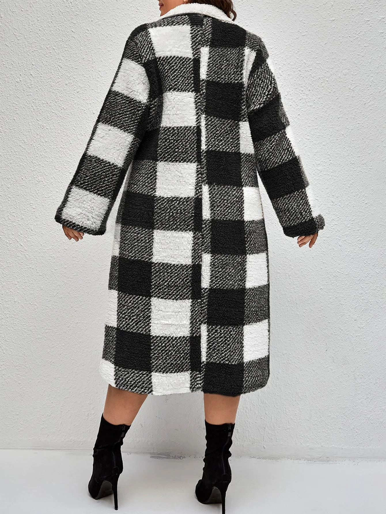 Plus Buffalo Plaid Print Hooded Flannel Coat